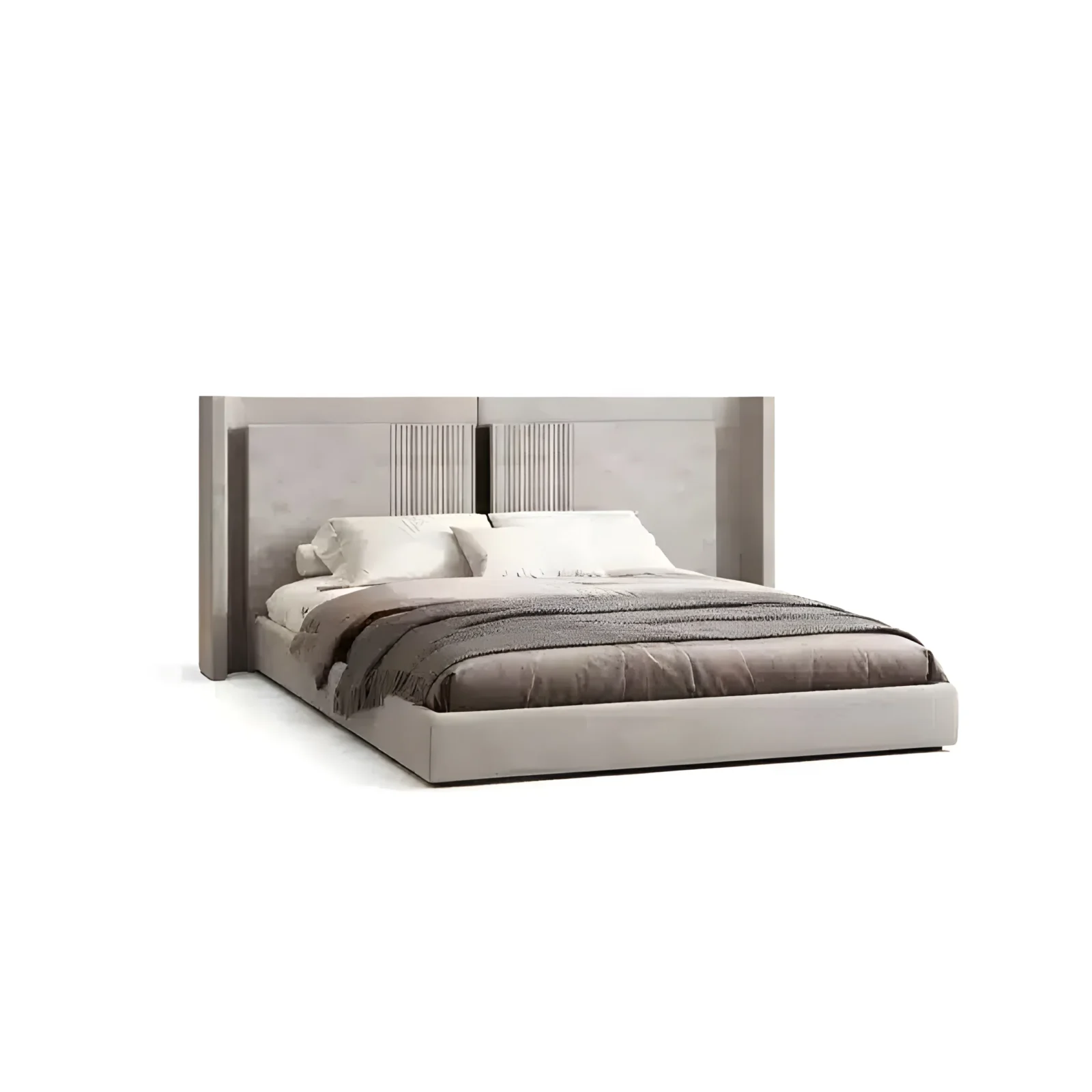 Rivi Bed and Nightstand Set presented in a contemporary bedroom with side perspective