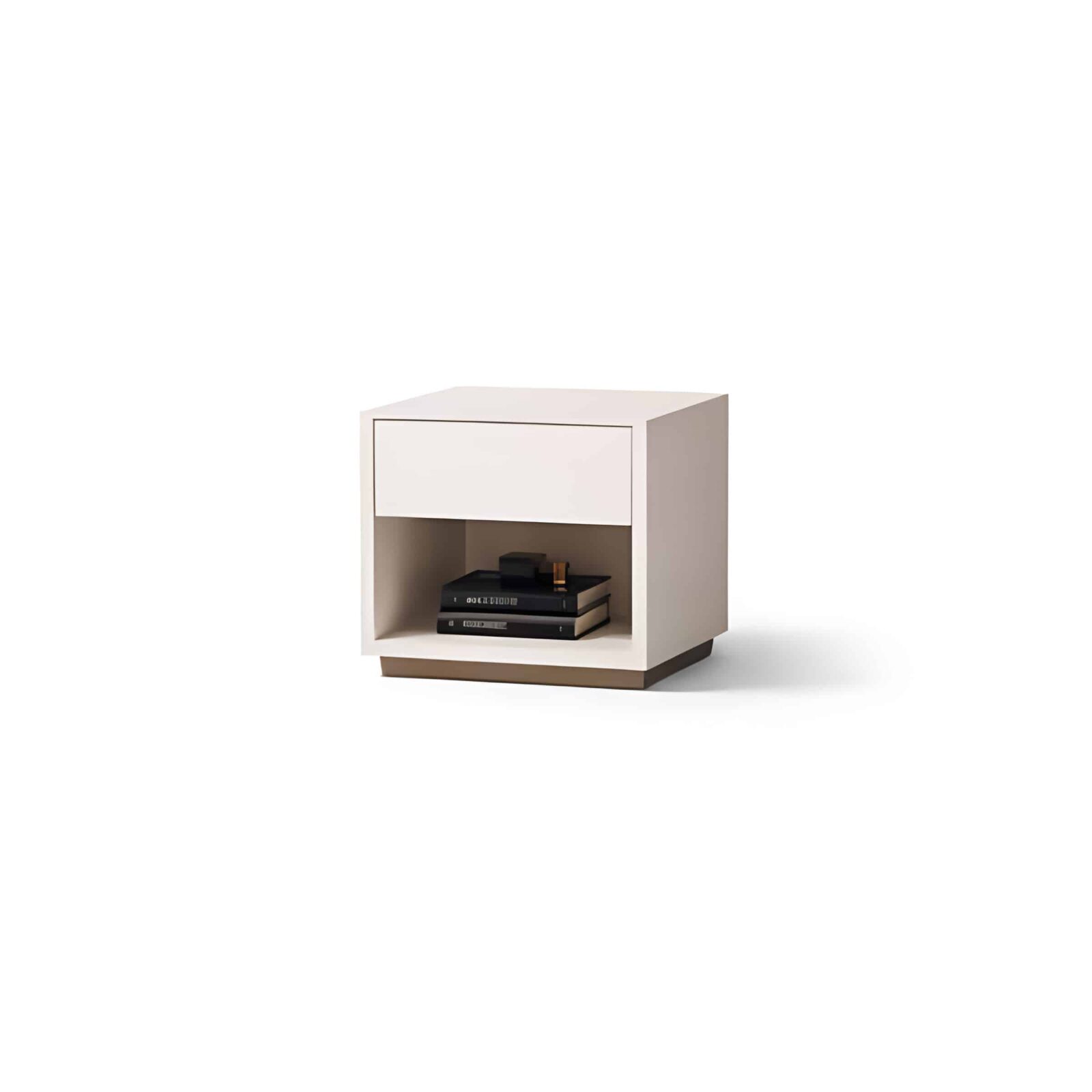 Rivo Bed and Nightstand Set presented in a contemporary bedroom with side perspective