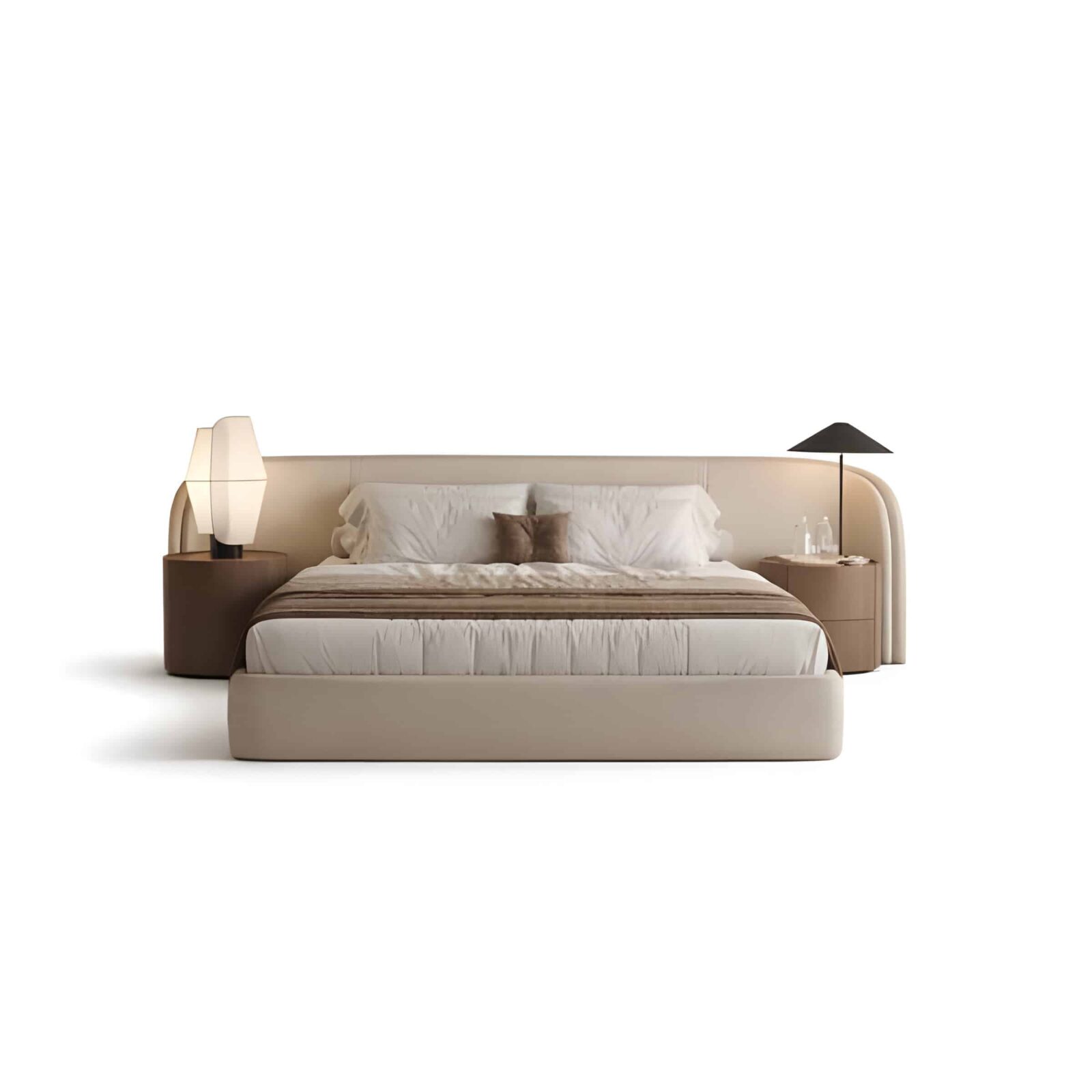Bedroom Bed and Nightstand Set presented in a cozy bedroom with serene wide perspective