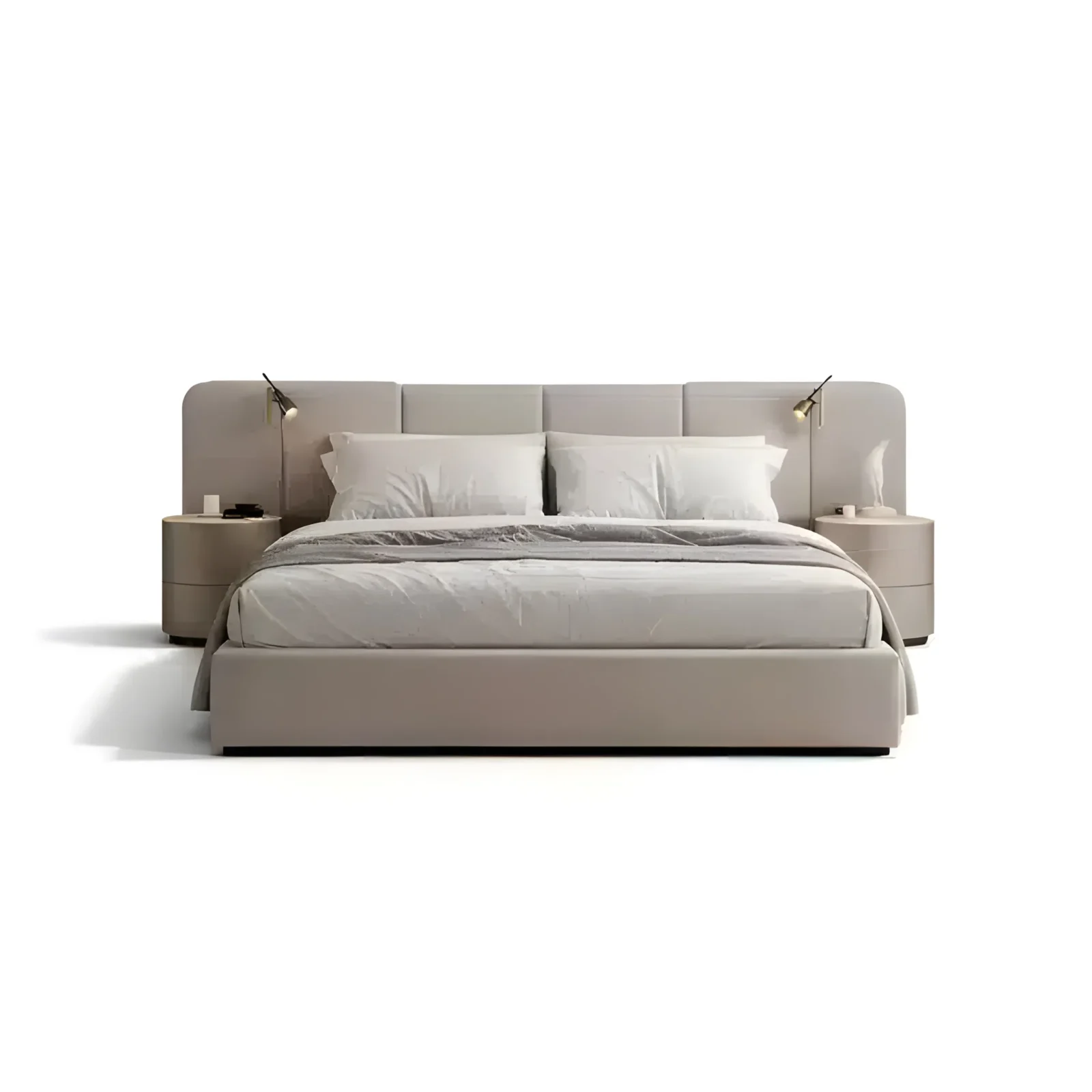 Rumi Bed and Nightstand Set presented in a contemporary bedroom with side perspective