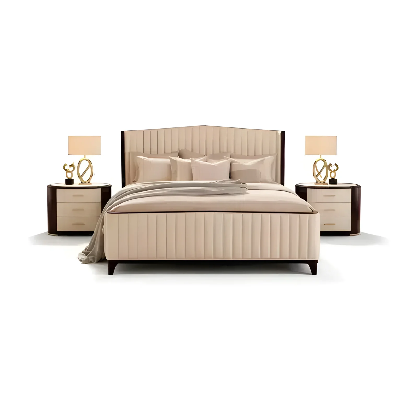 Vona Bed and Nightstand Set presented in a modern bedroom with close detail angle