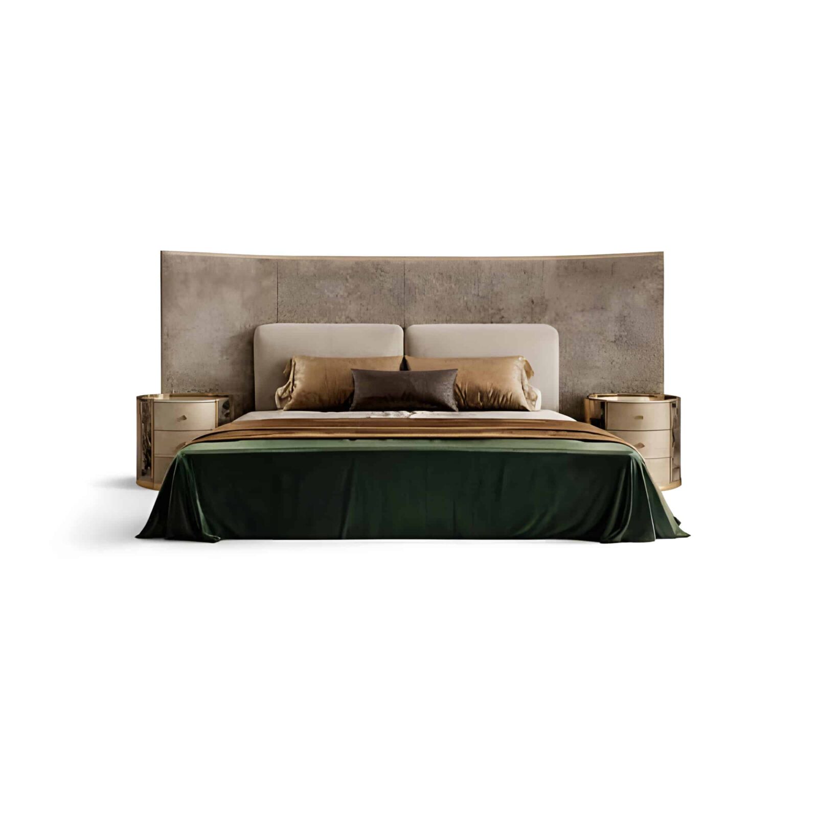 Bedroom Bed and Nightstand Set presented in a stylish bedroom with balanced side perspective