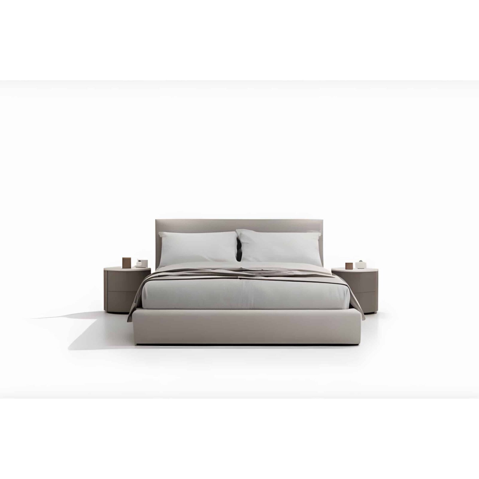 Bedroom Bed and Nightstand Set presented in a classic bedroom with airy showroom perspective