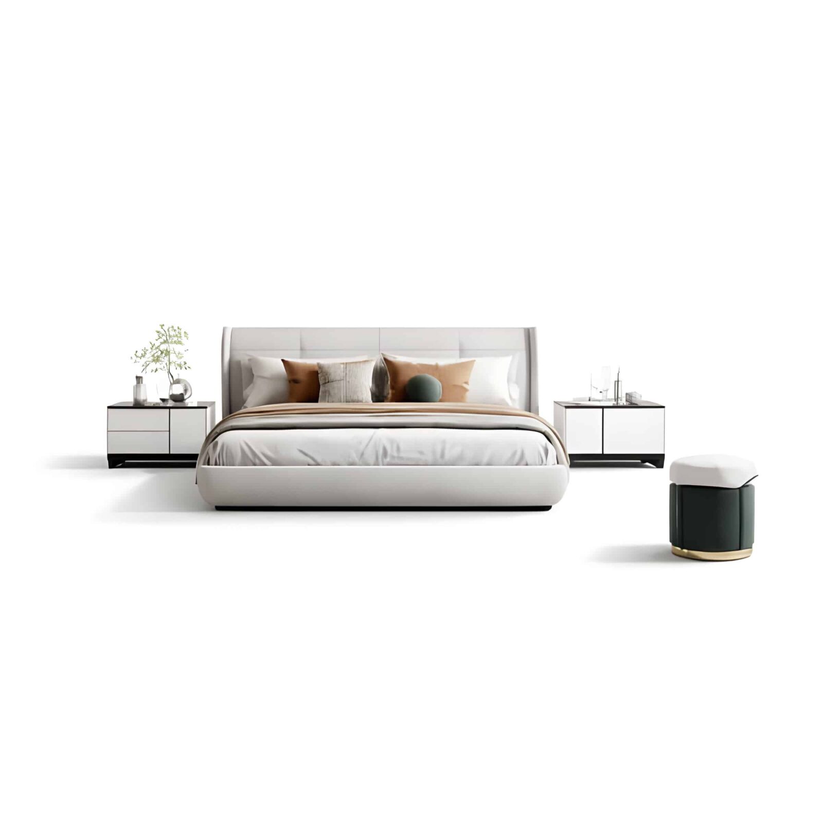 Bedroom Bed and Nightstand Set presented in a comfortable bedroom with cozy lifestyle perspective