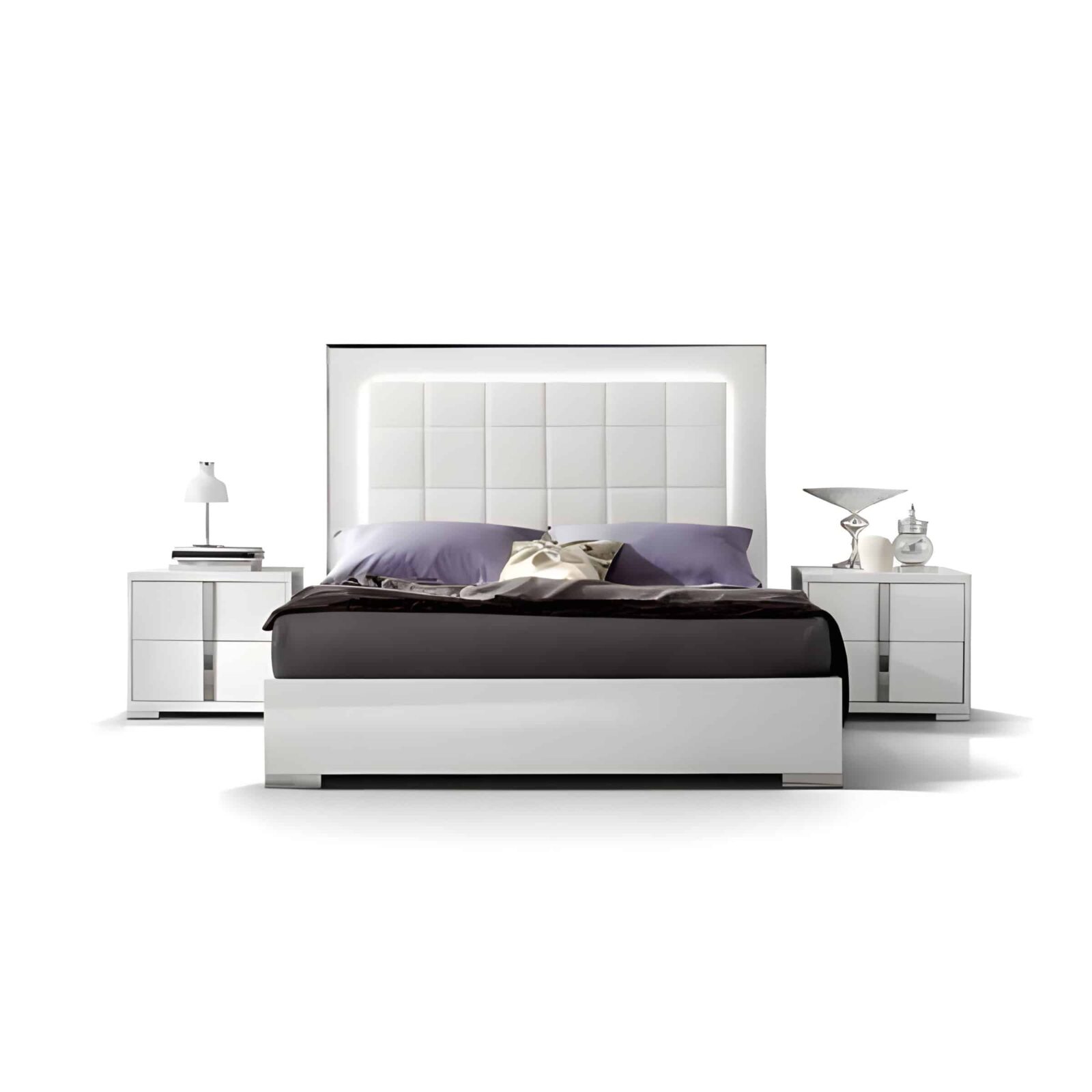 Bedroom Bed and Nightstand Set presented in a clean bedroom with calm decor perspective