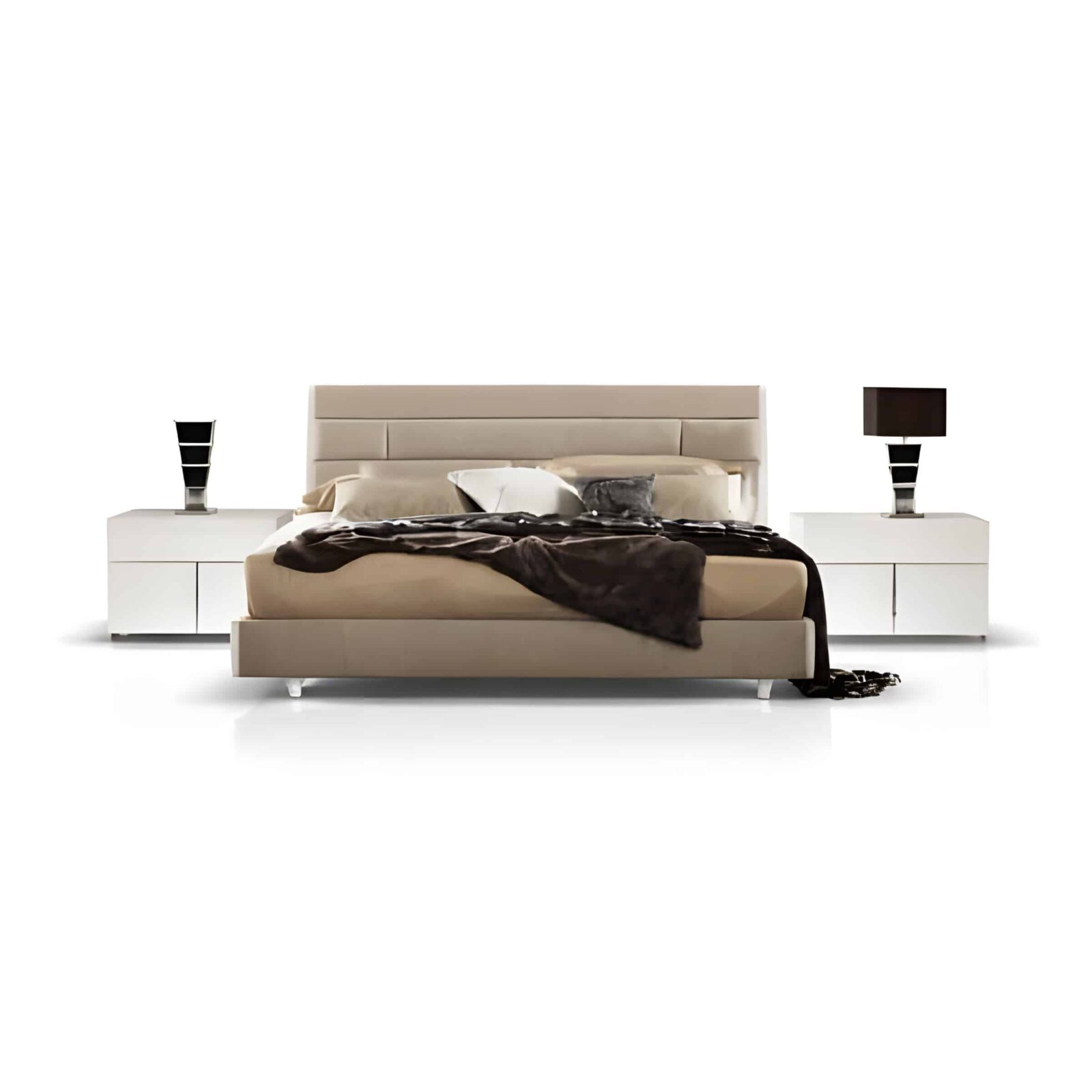 Bedroom Bed and Nightstand Set presented in a classic bedroom with airy room perspective