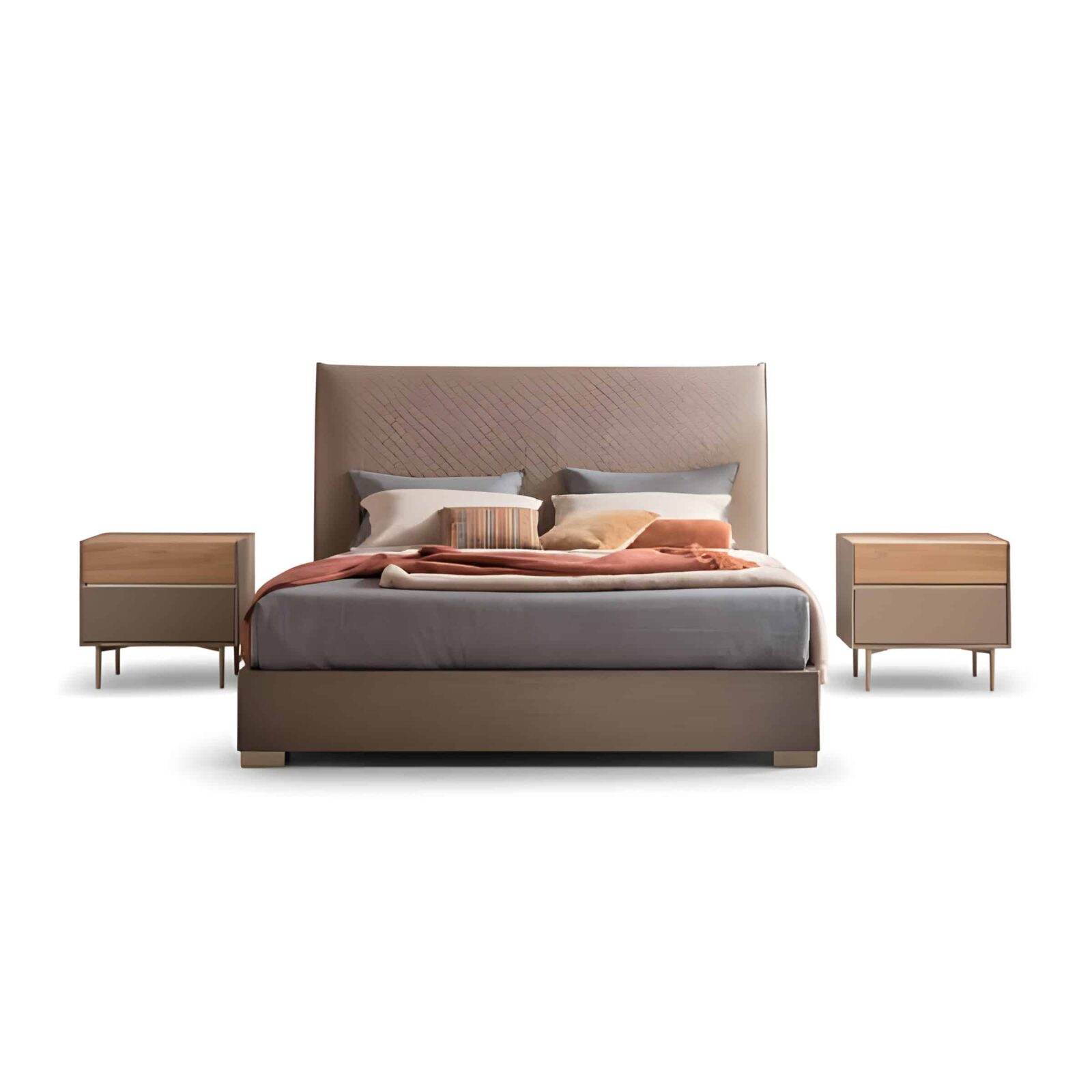 Bedroom Bed and Nightstand Set presented in a premium bedroom with polished furniture perspective
