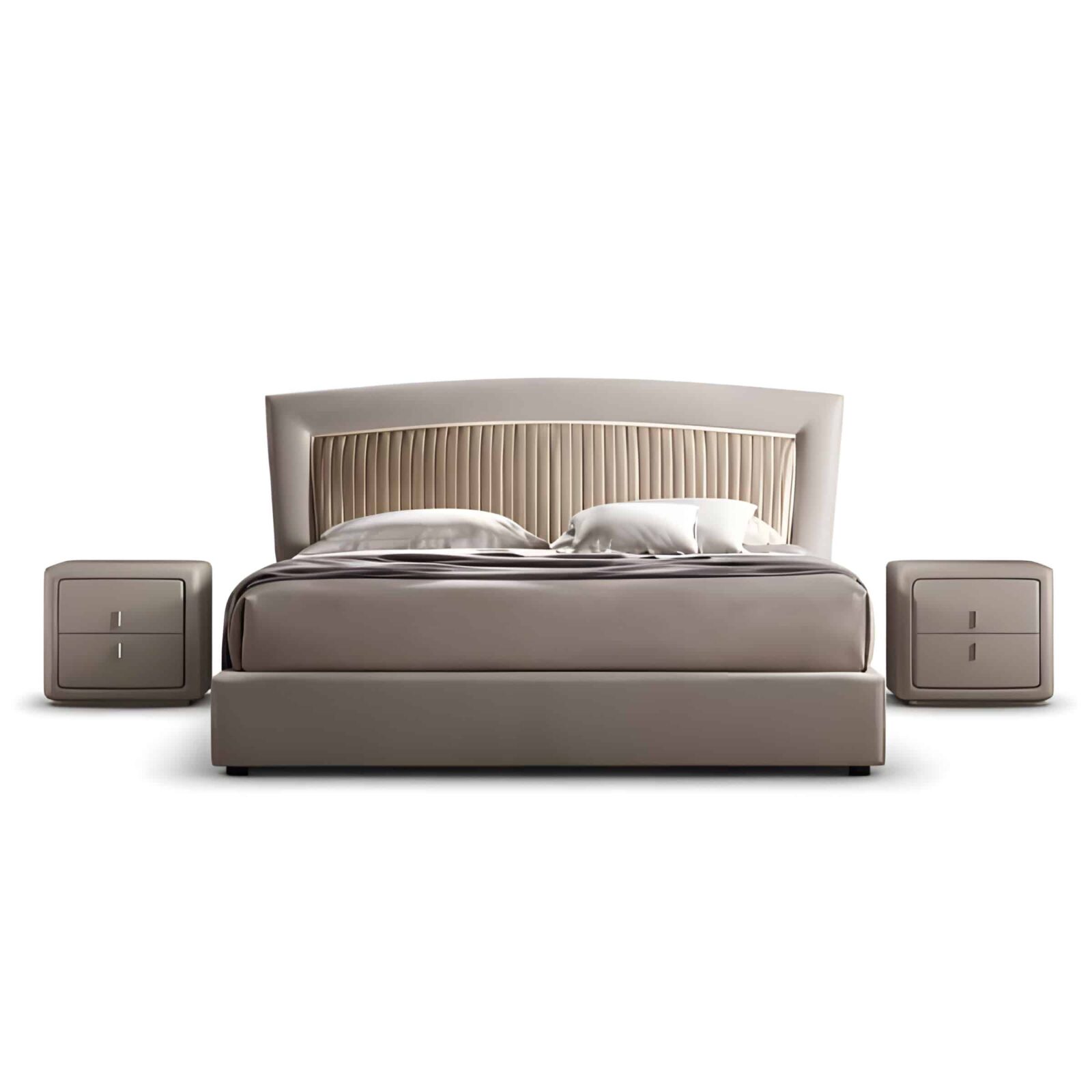 Bedroom Bed and Nightstand Set presented in a contemporary bedroom with neat home perspective