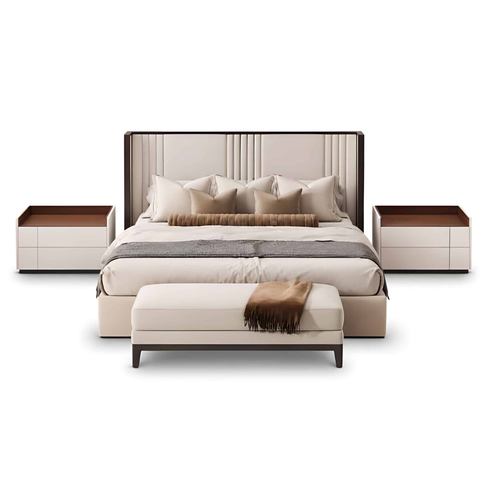 Bedroom Bed and Nightstand Set presented in a cozy bedroom with serene side perspective with a clear product perspective