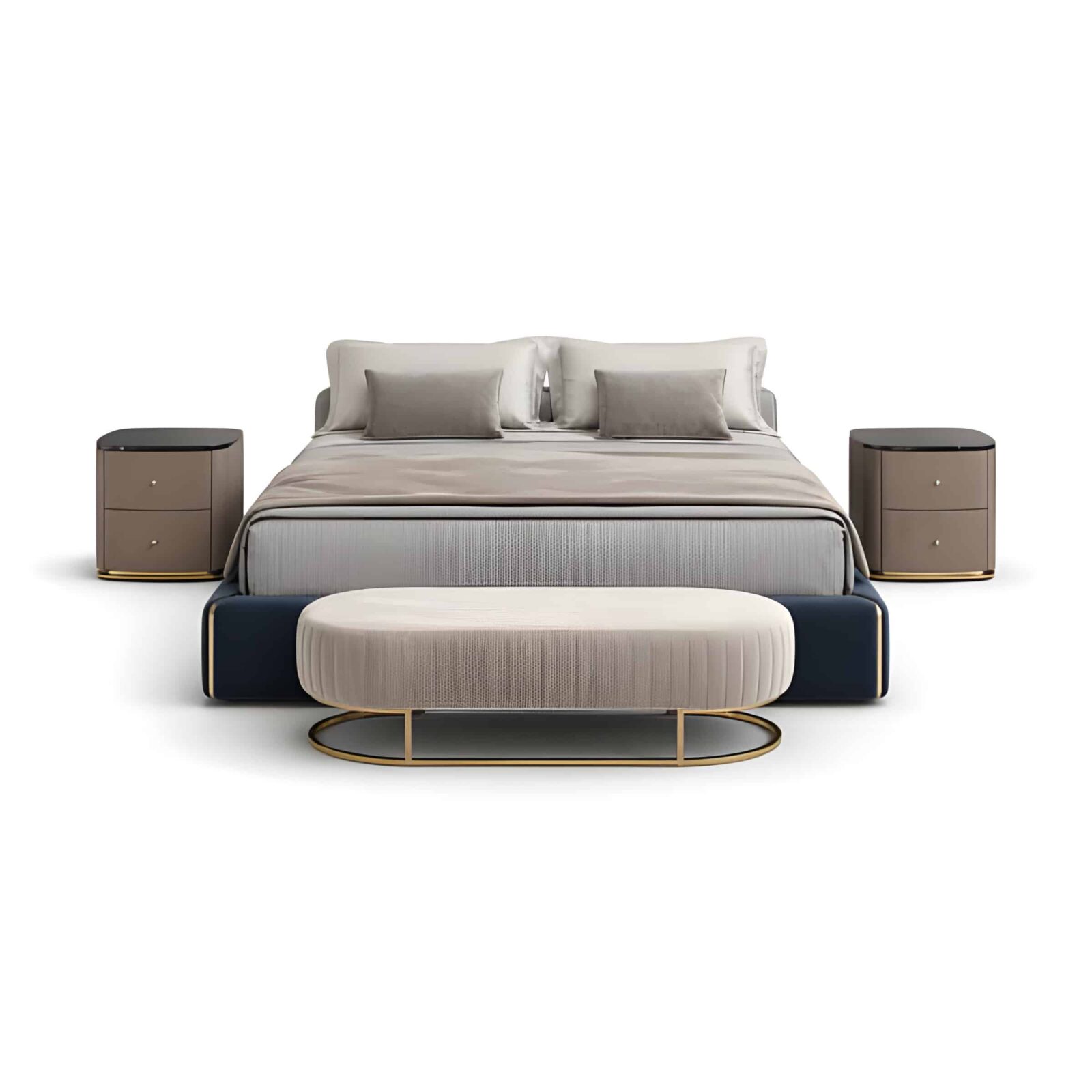 Tera Bed and Nightstand Set presented in a modern bedroom with close detail angle