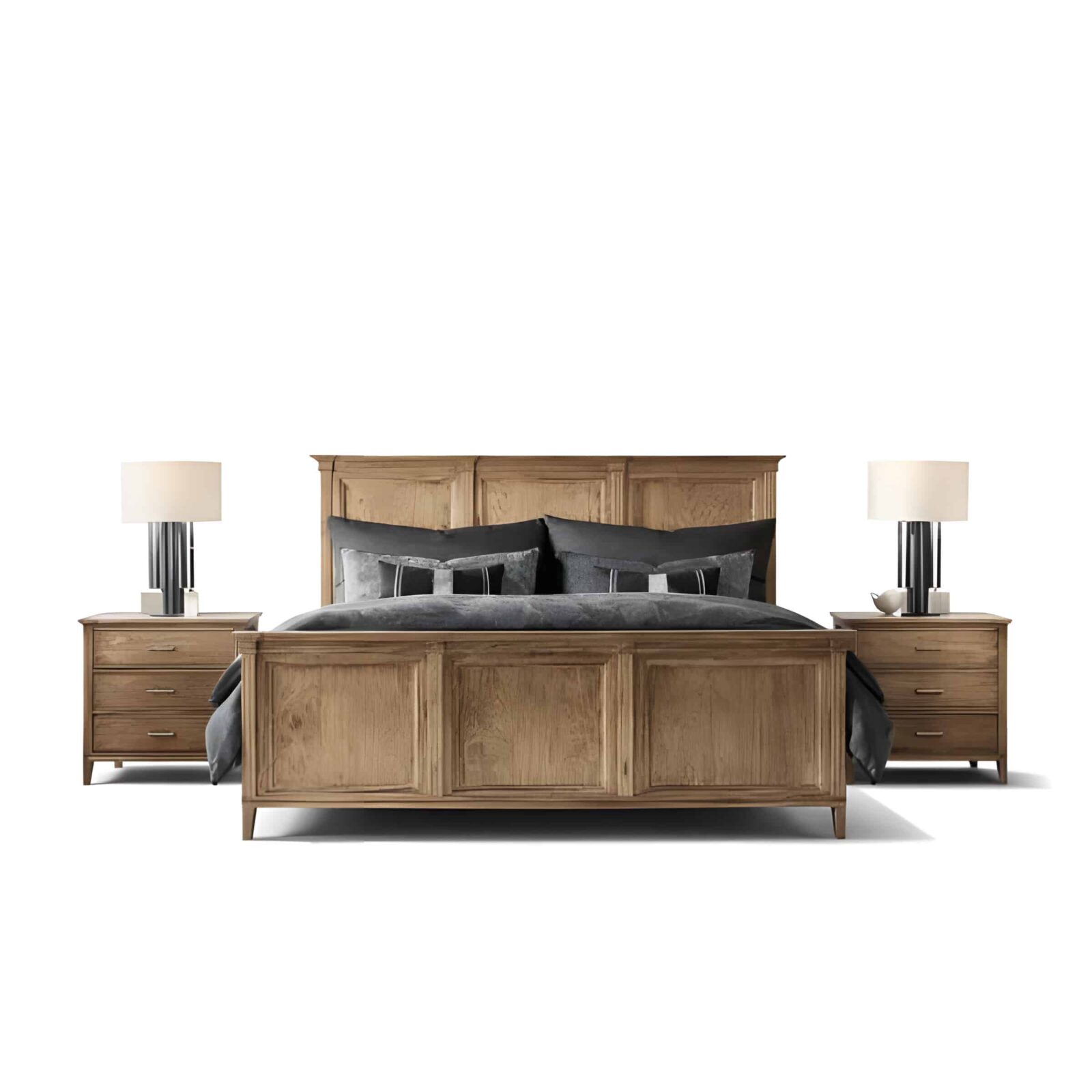 Bedroom Bed and Nightstand Set presented in a stylish bedroom with balanced corner perspective