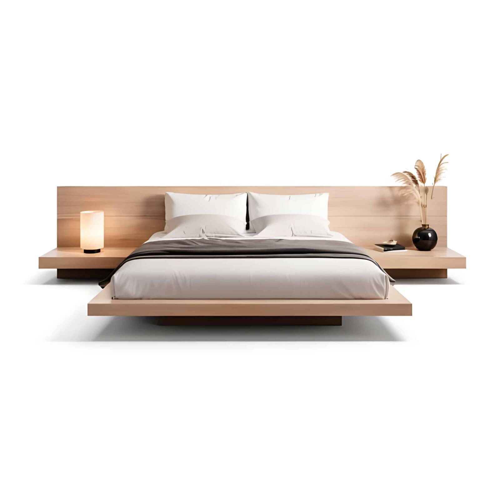 Bedroom Bed and Nightstand Set presented in a clean bedroom with sleek detail perspective