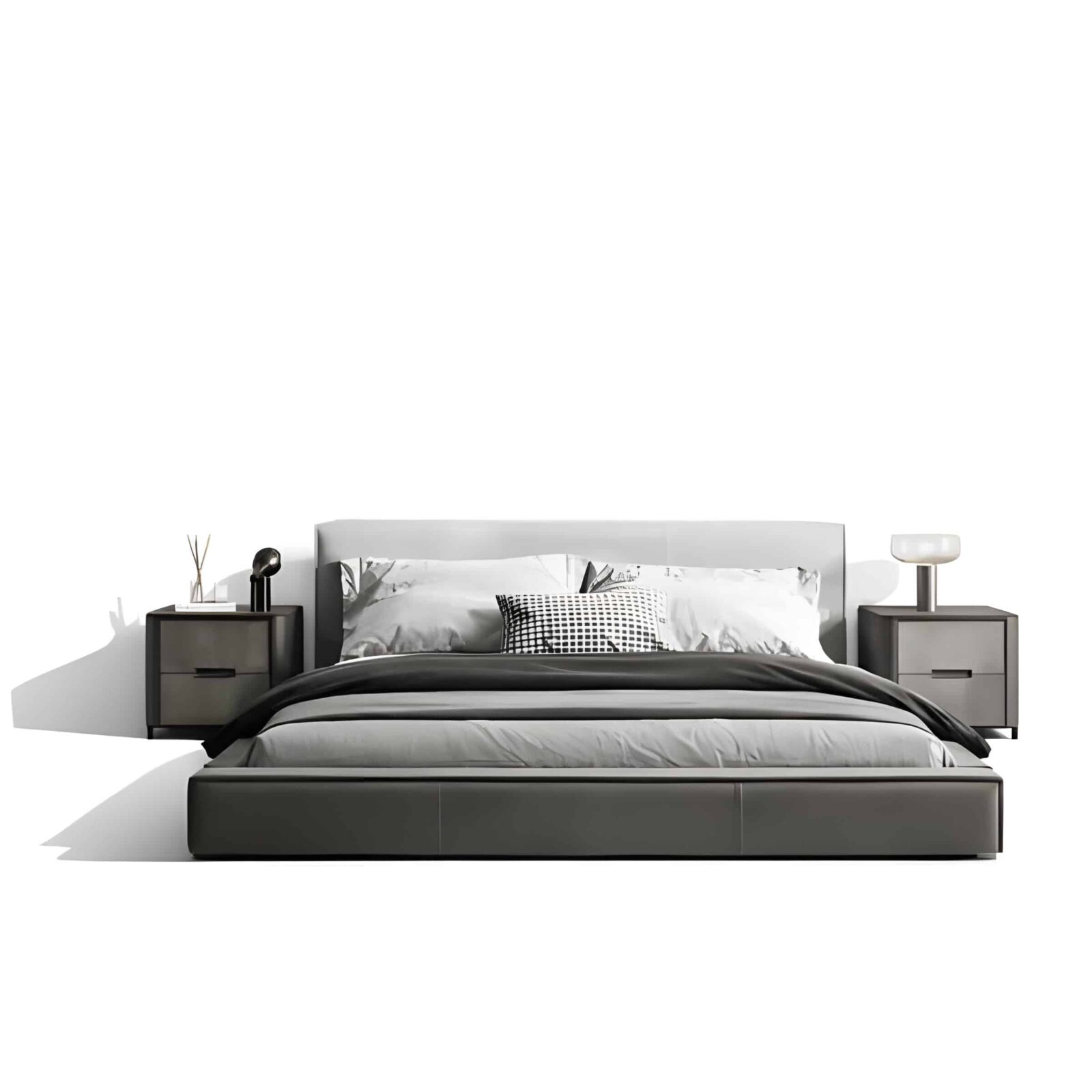 Bedroom Bed and Nightstand Set presented in a cozy bedroom with smart detail perspective