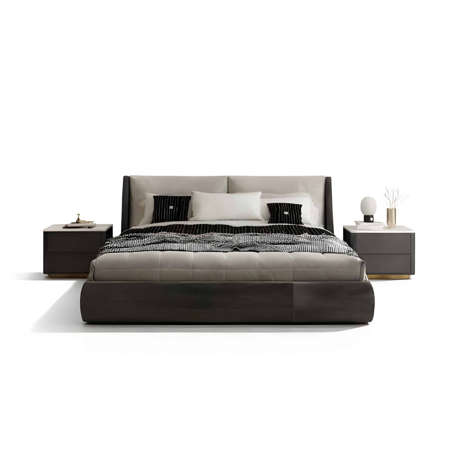 Bedroom Bed and Nightstand Set presented in a contemporary bedroom with neat detail perspective
