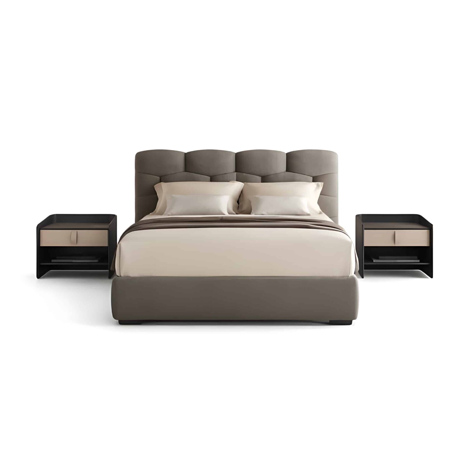 Tilo Bed and Nightstand Set presented in a contemporary bedroom with side perspective