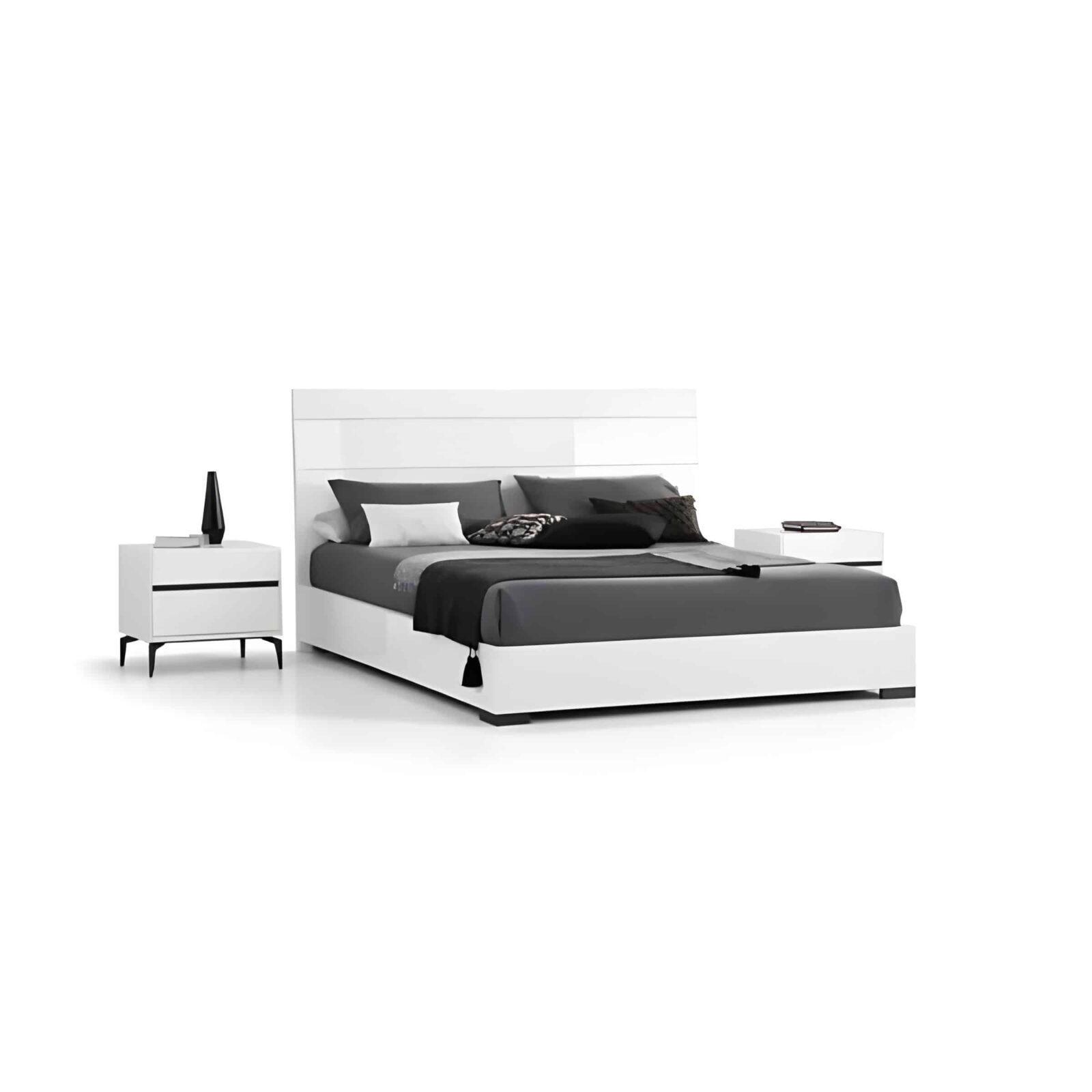 Bedroom Bed and Nightstand Set presented in a stylish bedroom with balanced wide perspective