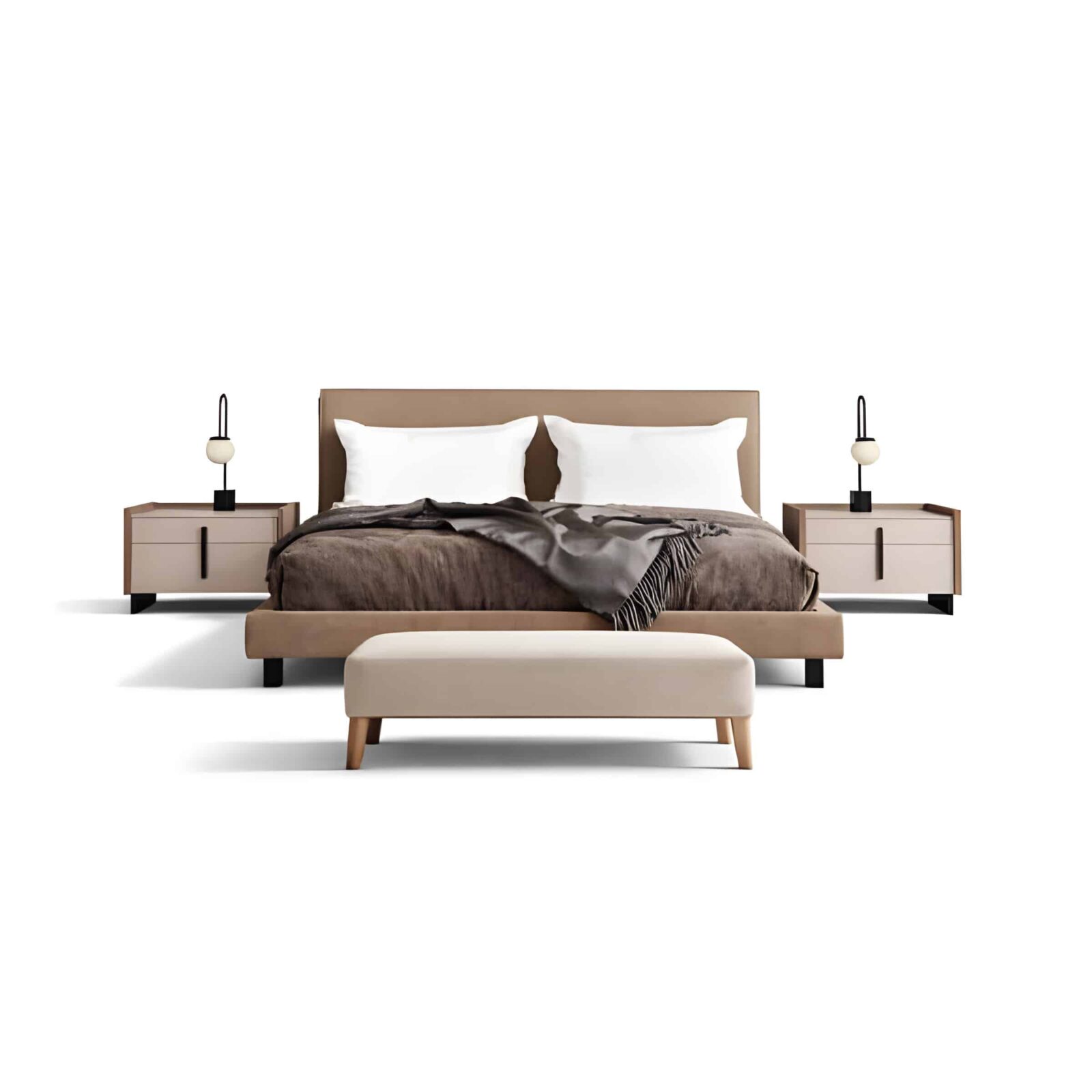 Tova Bed and Nightstand Set presented in a contemporary bedroom with side perspective