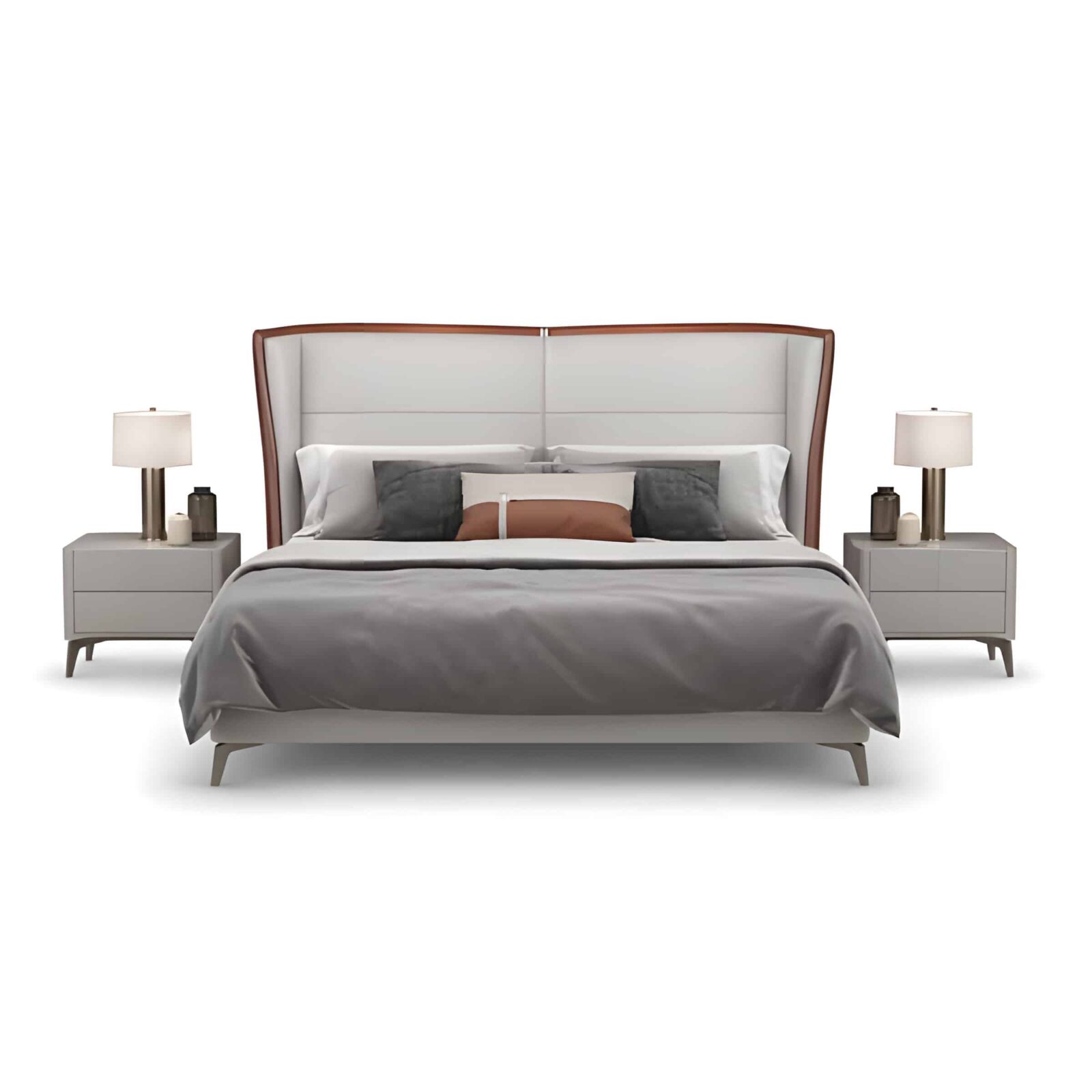 Bedroom Bed and Nightstand Set presented in a comfortable bedroom with cozy wide perspective with a clear product perspective