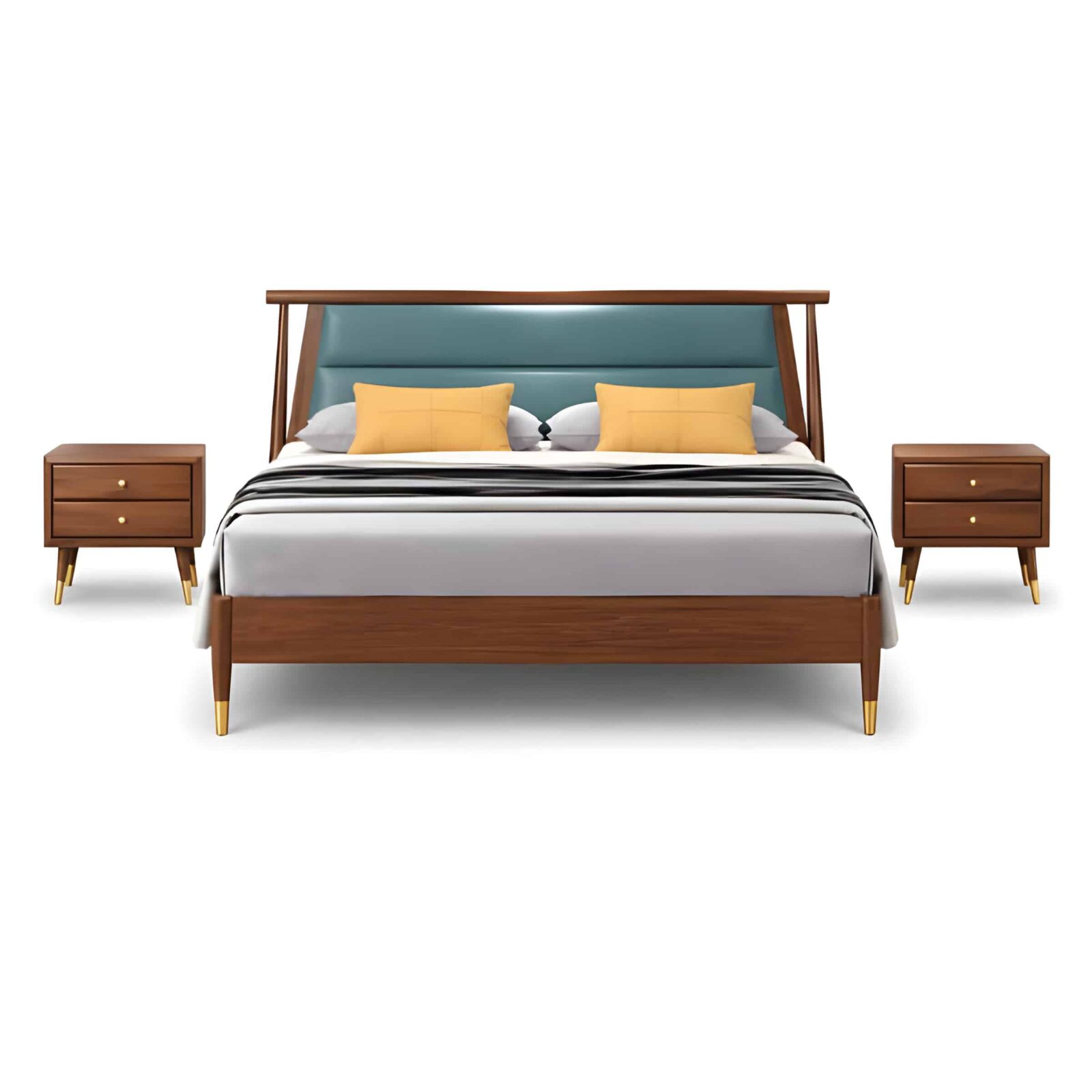 Bedroom Bed and Nightstand Set presented in a cozy bedroom with serene detail perspective with a clear product perspective