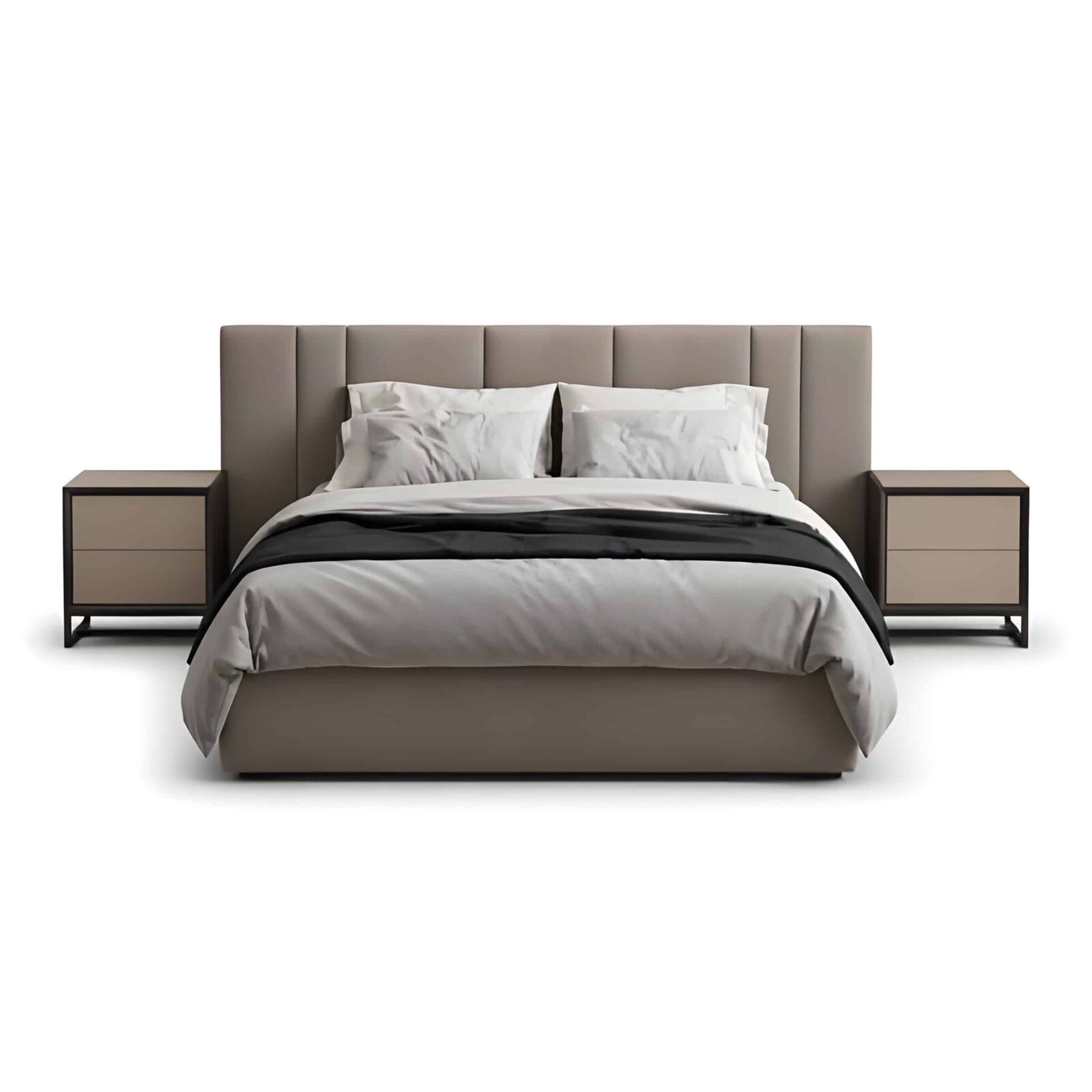 Bedroom Bed and Nightstand Set presented in a elegant bedroom with inviting decor perspective with a clear product perspective