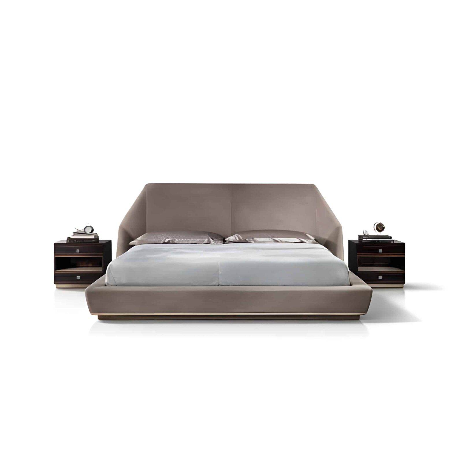 Bedroom Bed and Nightstand Set presented in a contemporary bedroom with neat showroom perspective