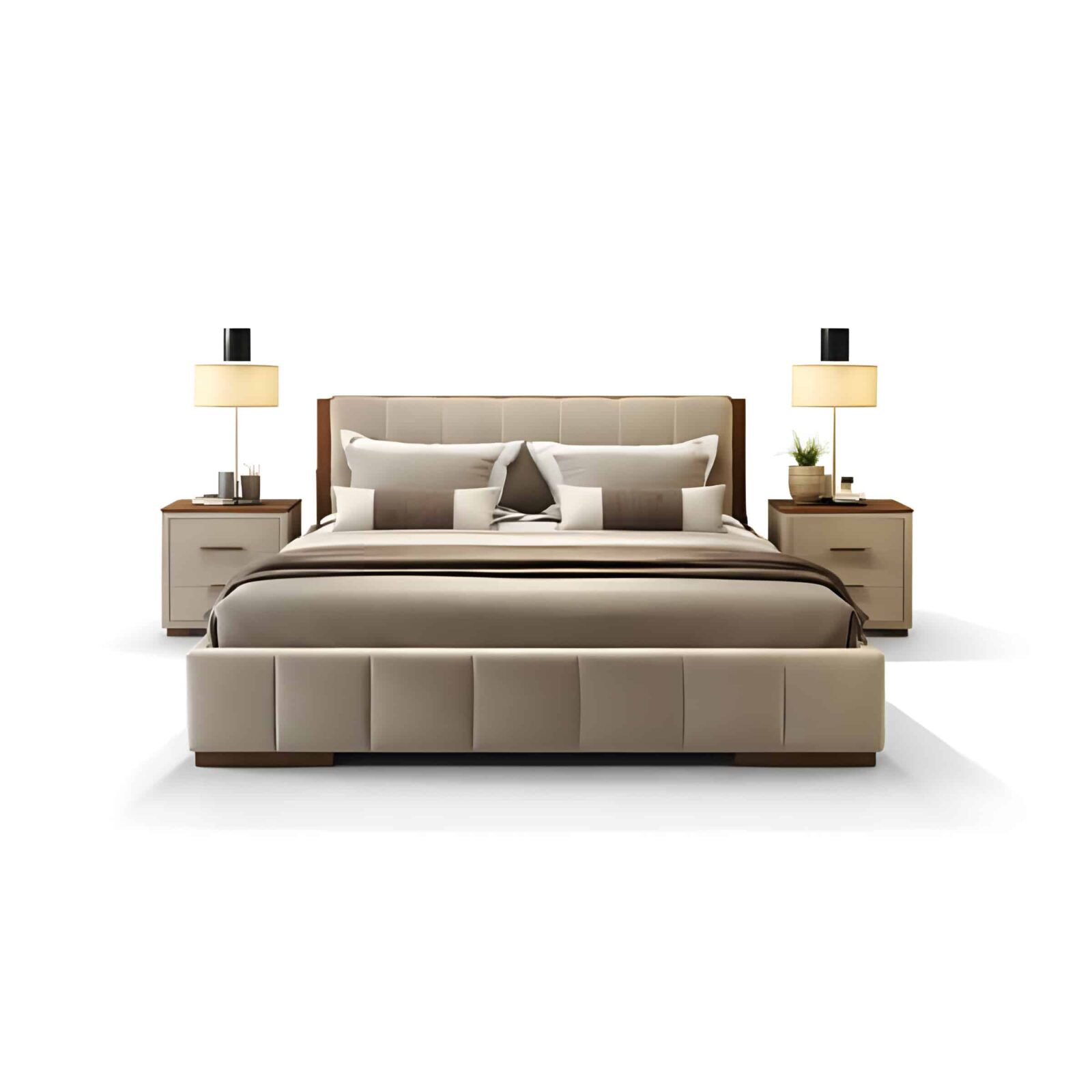 Bedroom Bed and Nightstand Set presented in a elegant bedroom with modern showroom perspective