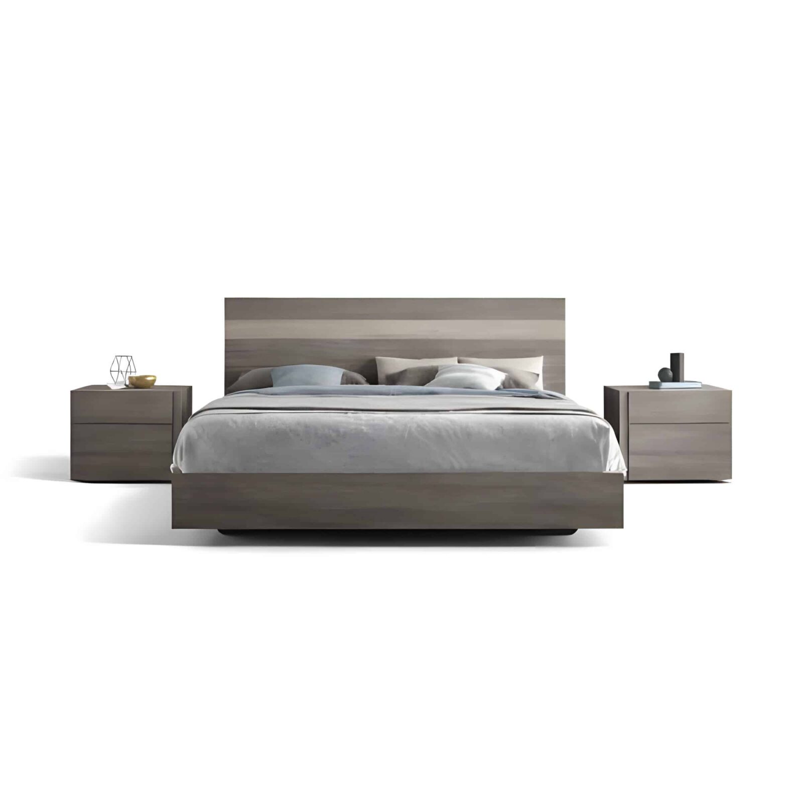 Viva Bed and Nightstand Set presented in a clean bedroom with wide room view