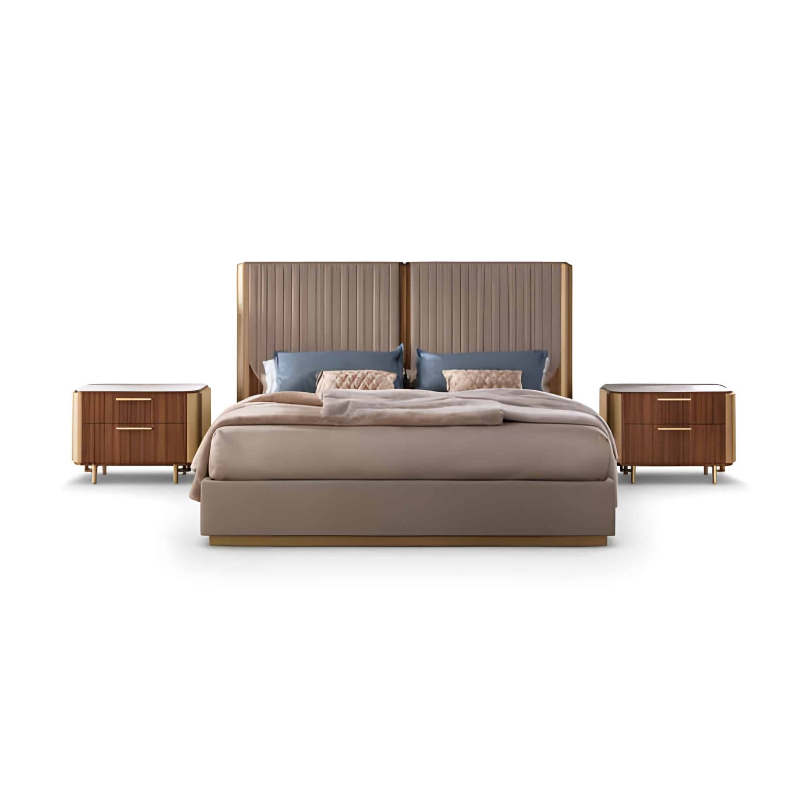 Bedroom Bed and Nightstand Set presented in a cozy bedroom with smart room perspective