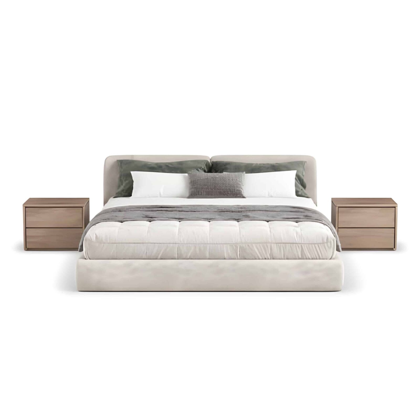 Bedroom Bed and Nightstand Set presented in a premium bedroom with elegant side perspective with a clear product perspective