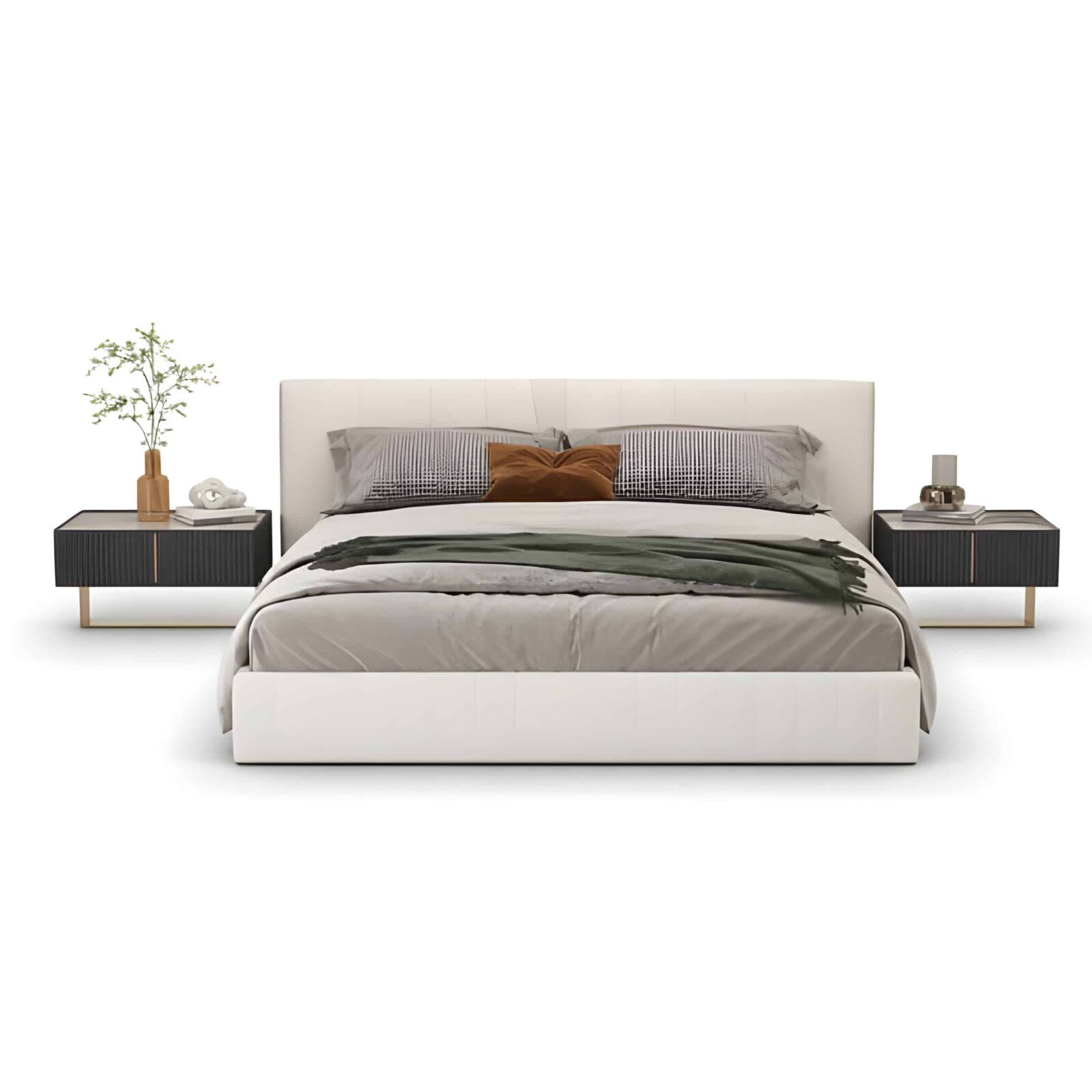 Nera Bed and Nightstand Set presented in a modern bedroom with close detail angle
