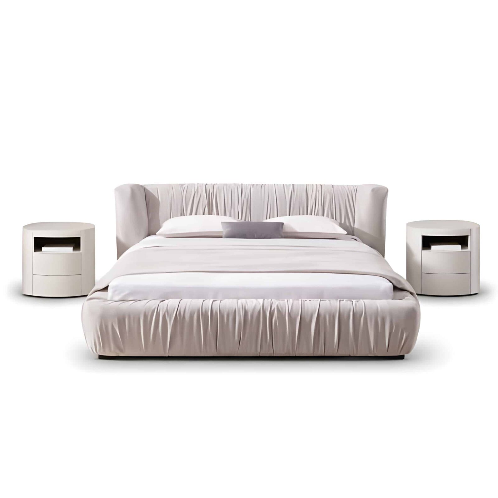Bedroom Bed and Nightstand Set presented in a contemporary bedroom with warm corner perspective with a clear product perspective
