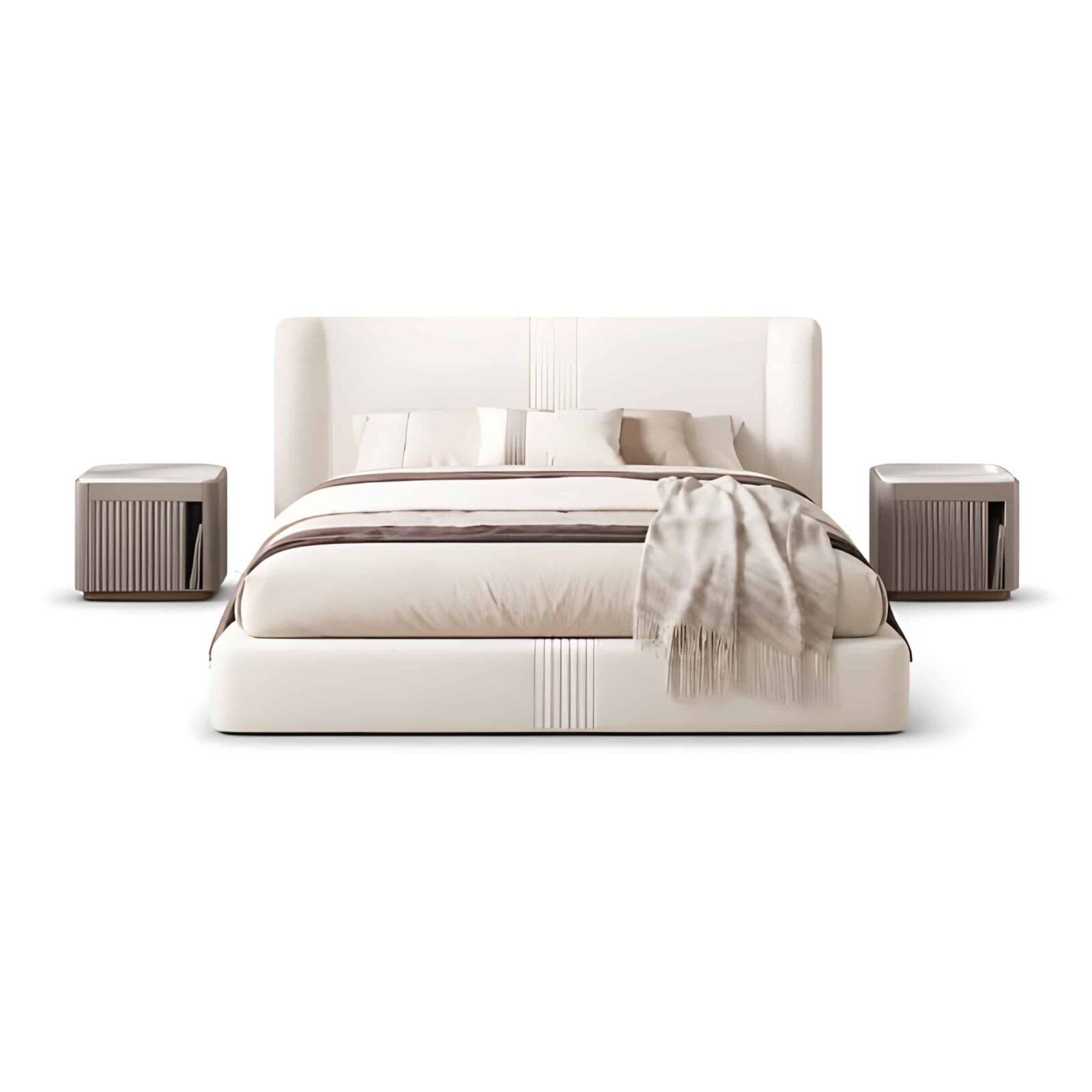 Bedroom Bed and Nightstand Set presented in a classic bedroom with gentle showroom perspective with a clear product perspective