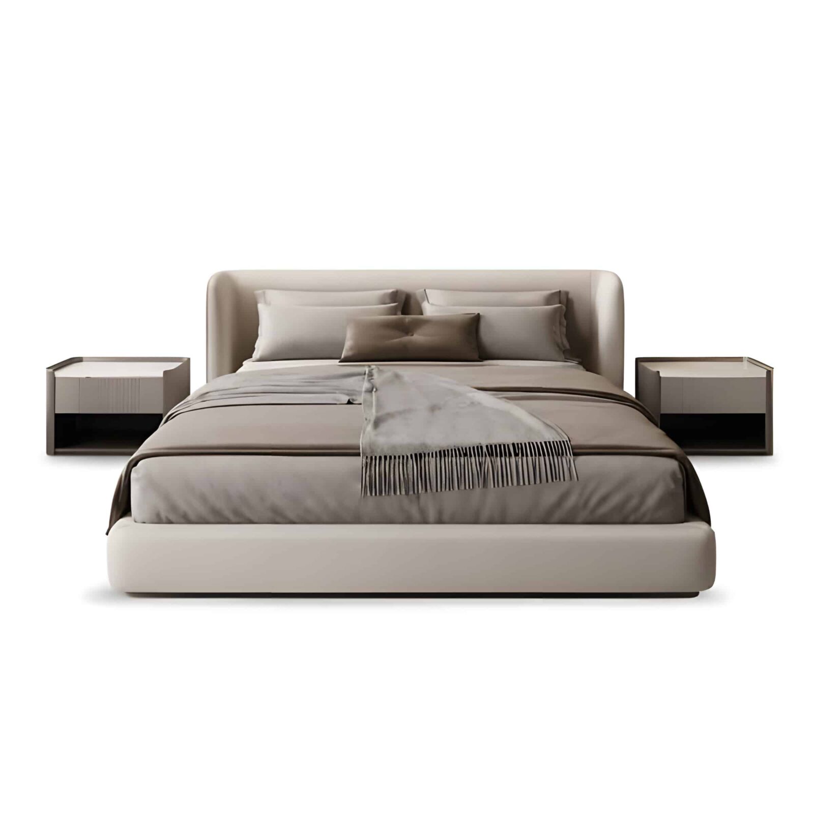 Bedroom Bed and Nightstand Set presented in a premium bedroom with polished lifestyle perspective with a clear product perspective
