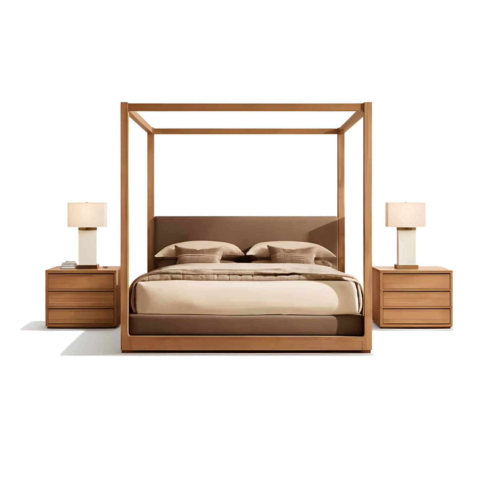 Bedroom Bed and Nightstand Set presented in a clean bedroom with calm corner perspective