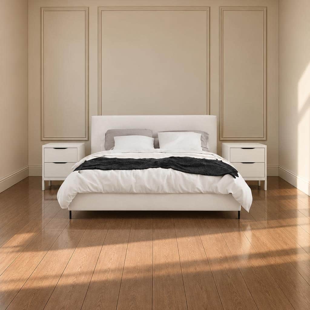Bedroom Bed and Nightstand Set presented in a classic bedroom with airy corner perspective