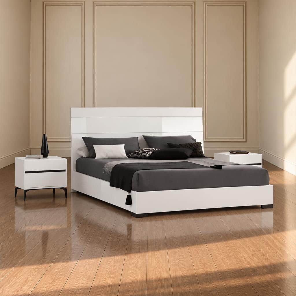 Bedroom Bed and Nightstand Set presented in a stylish bedroom with balanced wide perspective