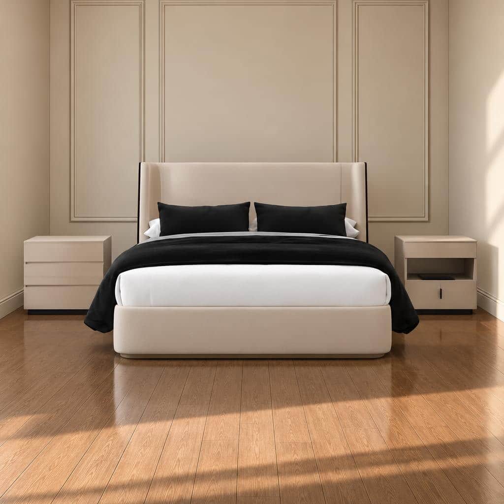 Bedroom Bed and Nightstand Set presented in a clean bedroom with calm furniture perspective