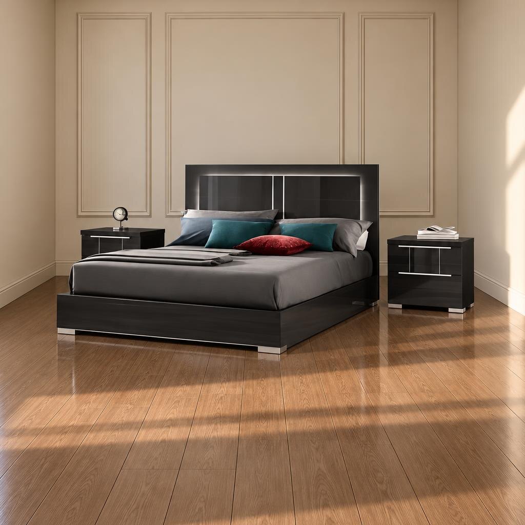 Bedroom Bed and Nightstand Set presented in a premium bedroom with polished lifestyle perspective