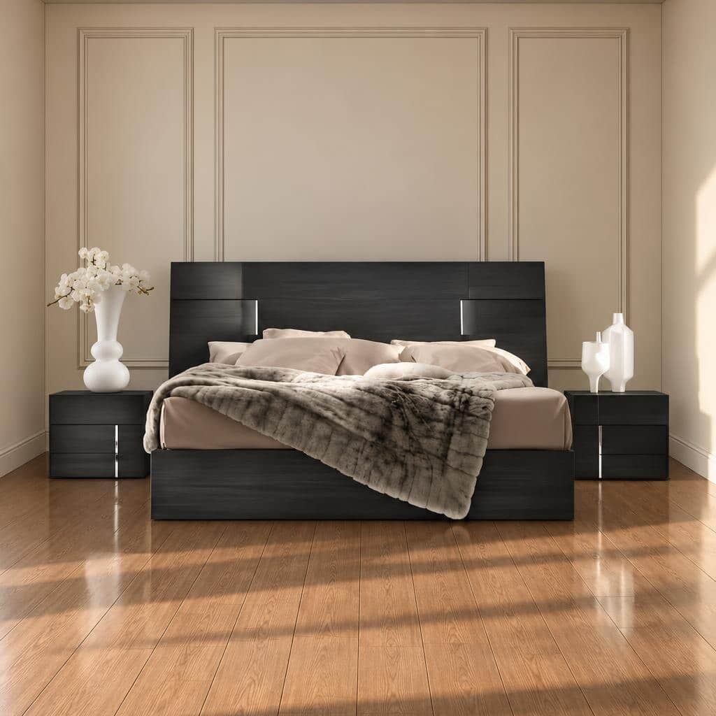 Bedroom Bed and Nightstand Set presented in a cozy bedroom with smart furniture perspective