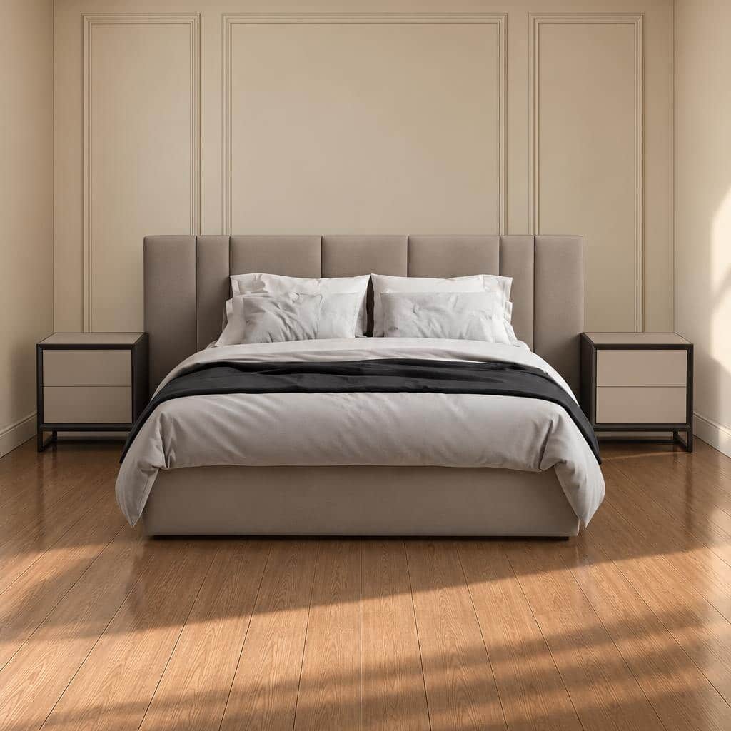 Bedroom Bed and Nightstand Set presented in a elegant bedroom with inviting decor perspective with a clear product perspective
