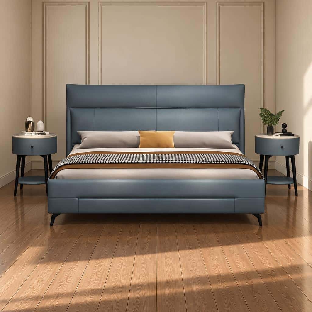 Lavi Bed and Nightstand Set presented in a comfortable bedroom with full furniture scene