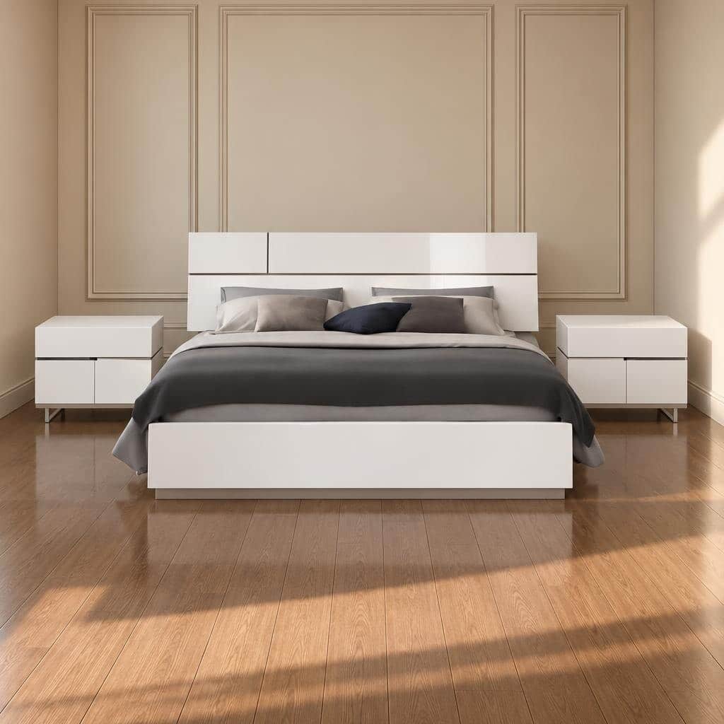 Bedroom Bed and Nightstand Set presented in a refined bedroom with clean interior perspective