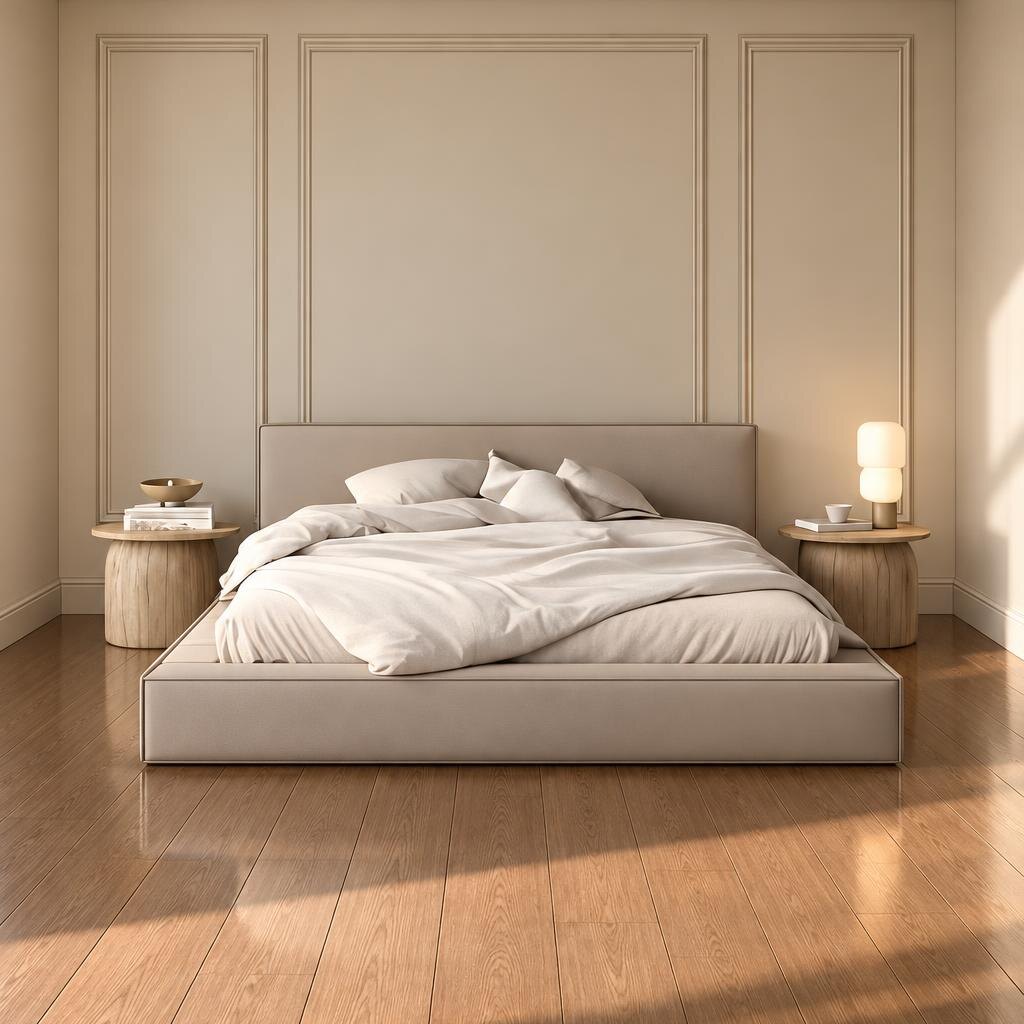 Bedroom Bed and Nightstand Set presented in a elegant bedroom with inviting showroom perspective