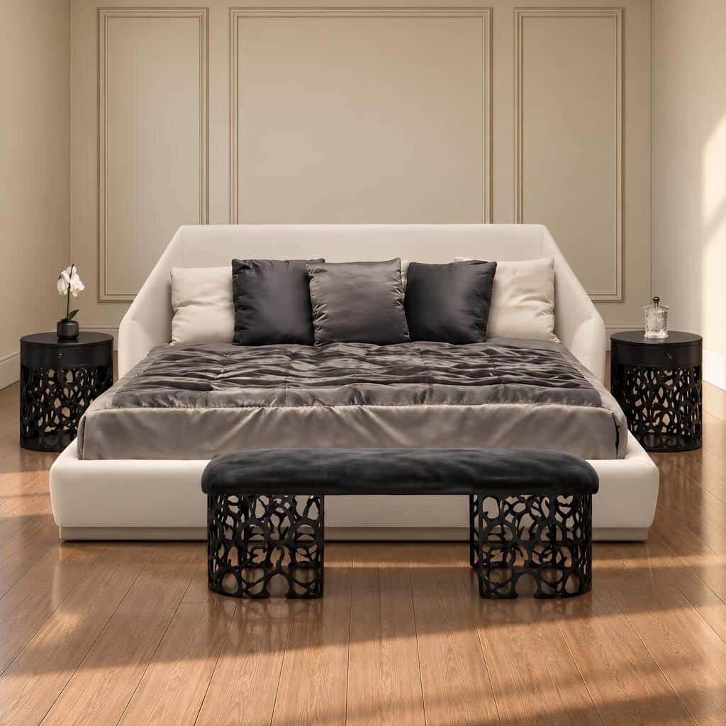 Bedroom Bed and Nightstand Set presented in a premium bedroom with elegant corner perspective with a clear product perspective