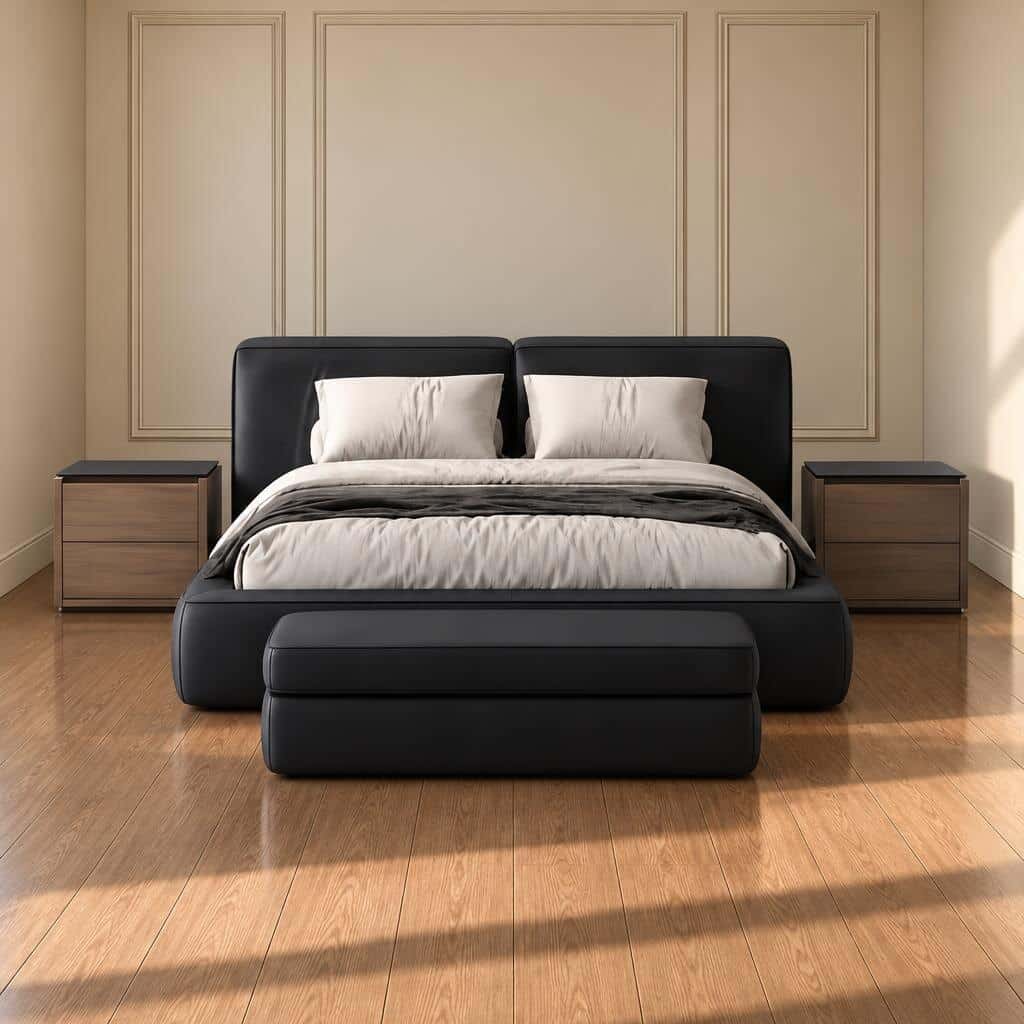 Bedroom Bed and Nightstand Set presented in a stylish bedroom with classic detail perspective with a clear product perspective