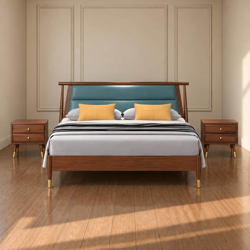 Bedroom Bed and Nightstand Set presented in a cozy bedroom with serene detail perspective with a clear product perspective