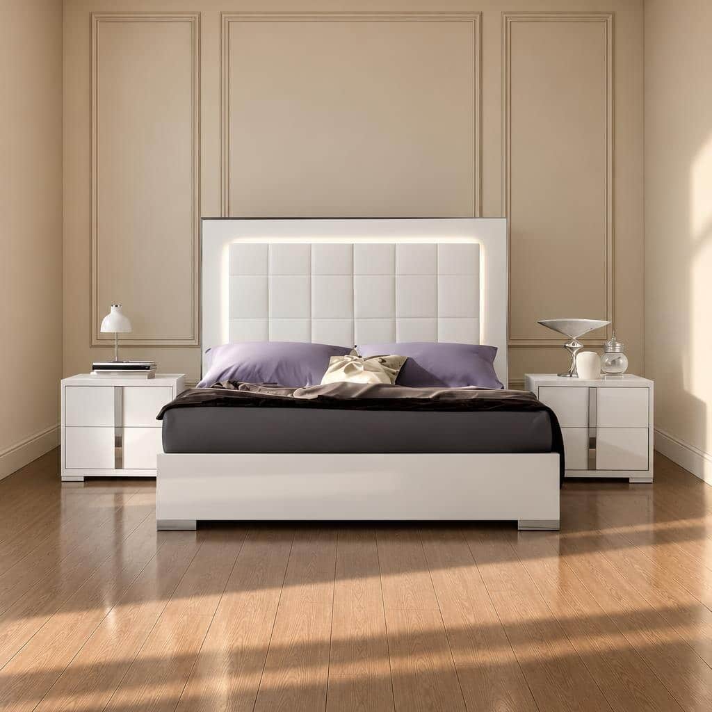 Bedroom Bed and Nightstand Set presented in a clean bedroom with calm decor perspective
