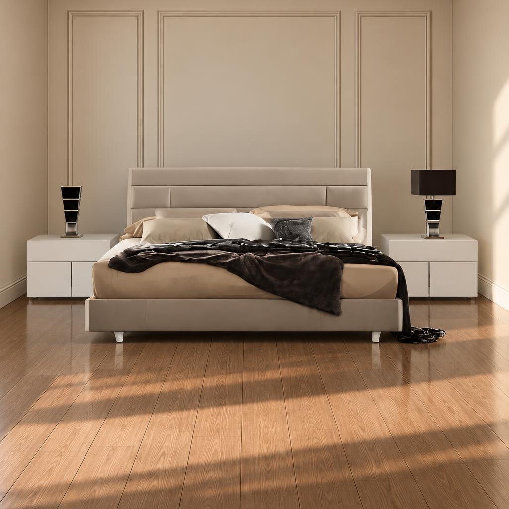 Bedroom Bed and Nightstand Set presented in a classic bedroom with airy room perspective