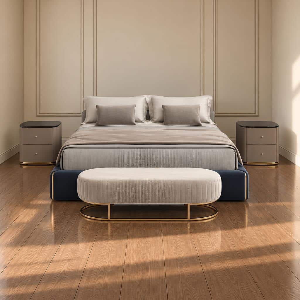 Tera Bed and Nightstand Set presented in a modern bedroom with close detail angle