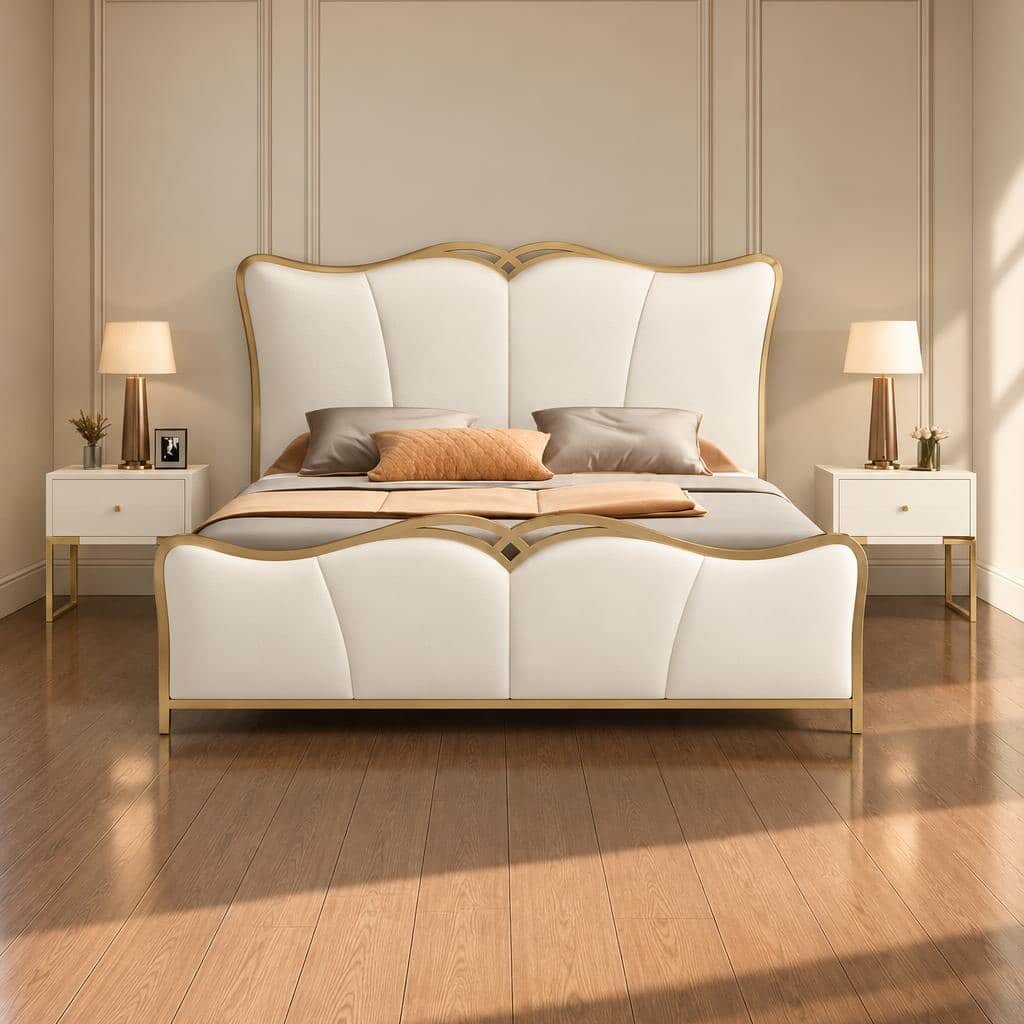 Bedroom Bed and Nightstand Set presented in a premium bedroom with elegant lifestyle perspective with a clear product perspective